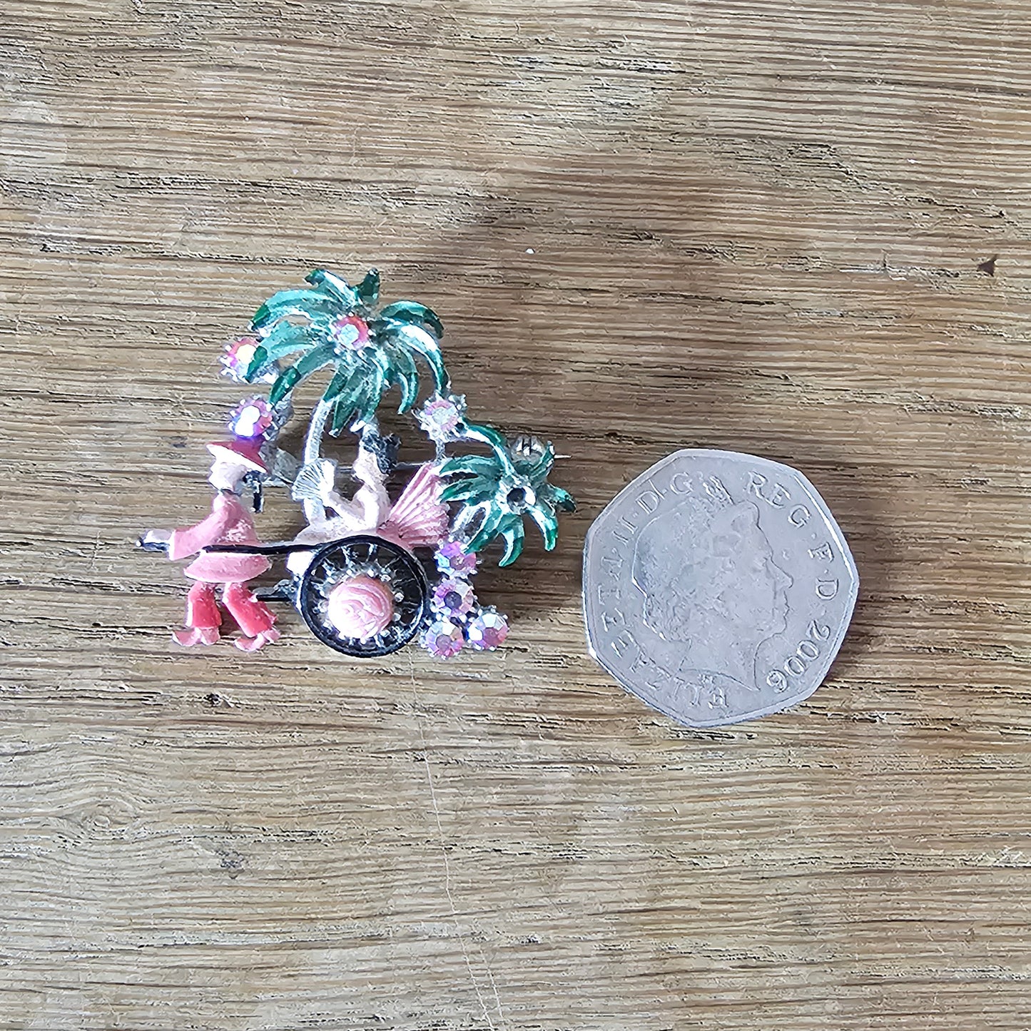 Mid-Century enamel & diamante figural Japanese rickshaw brooch