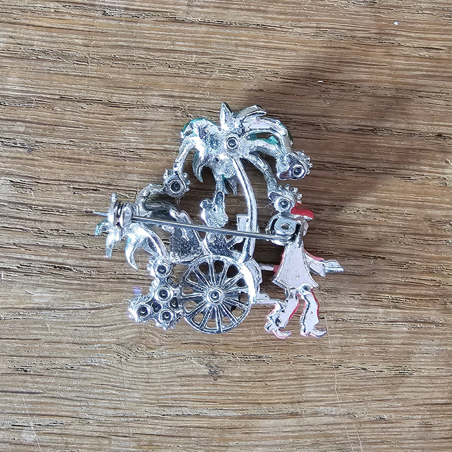 Mid-Century enamel & diamante figural Japanese rickshaw brooch