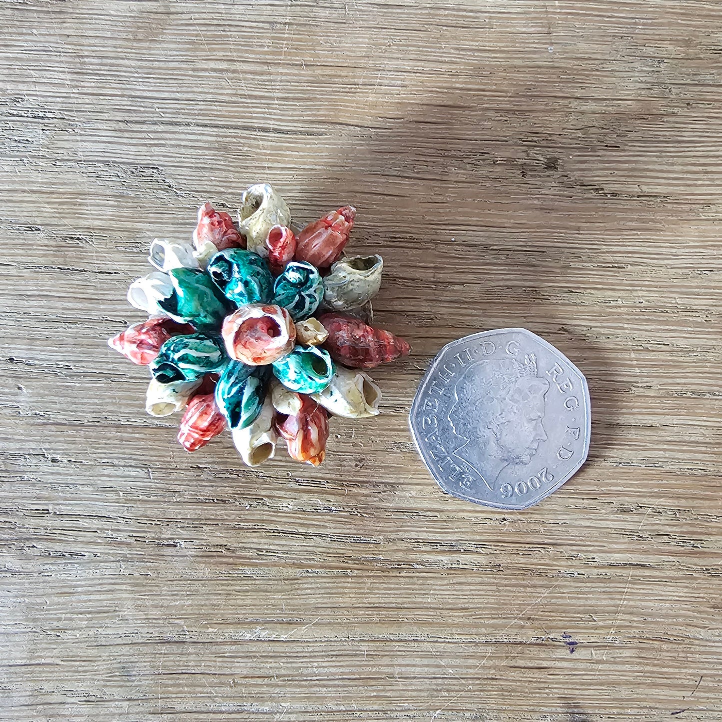 1940s/50s hand-painted shell floral cluster brooch