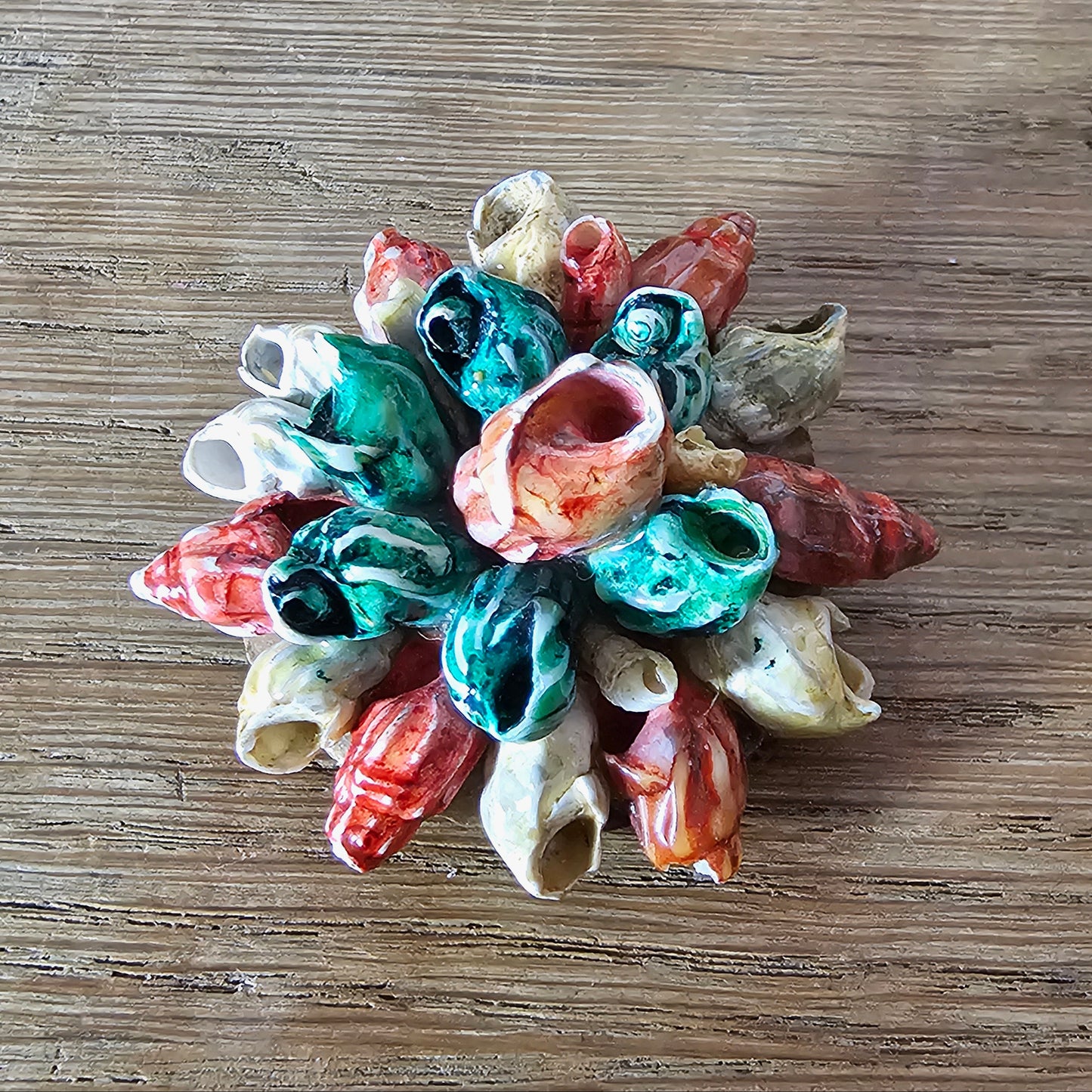 1940s/50s hand-painted shell floral cluster brooch