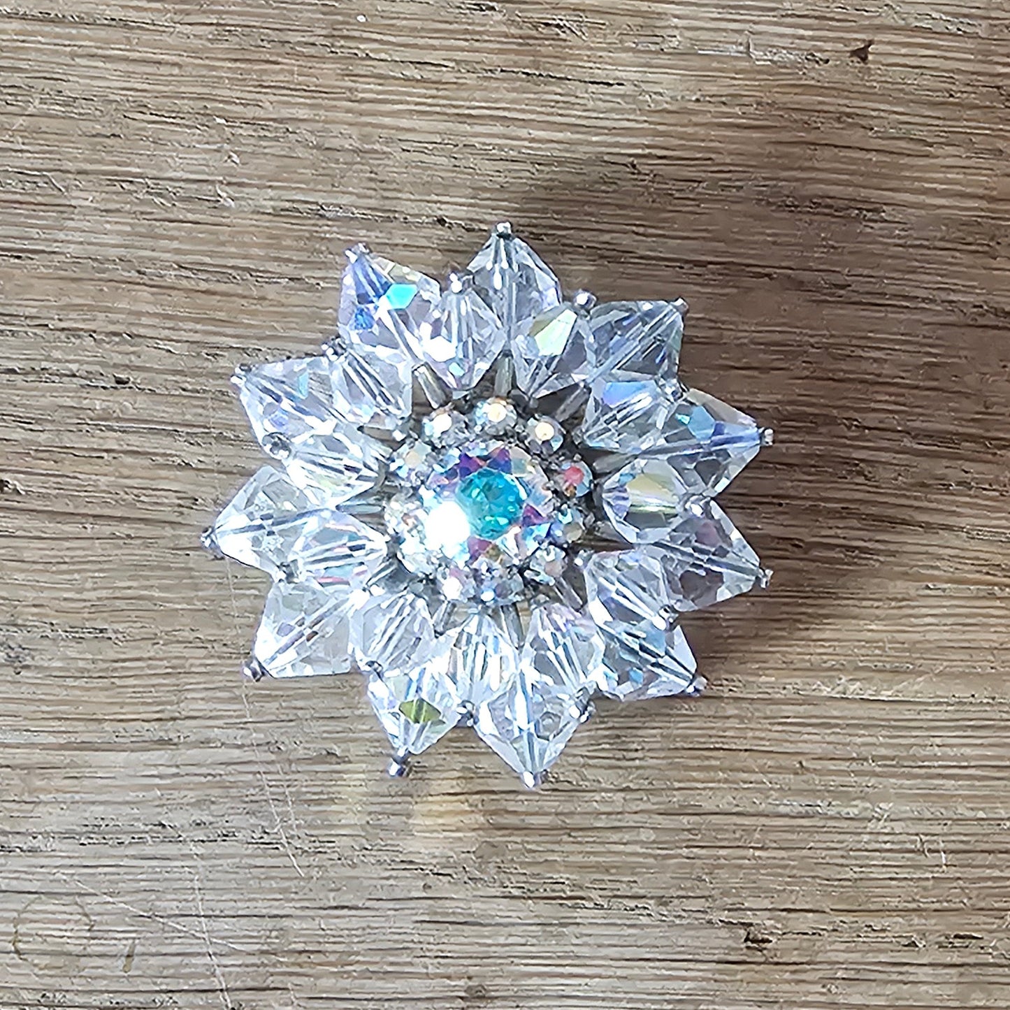 1950s Aurora Borealis crystal starburst brooch