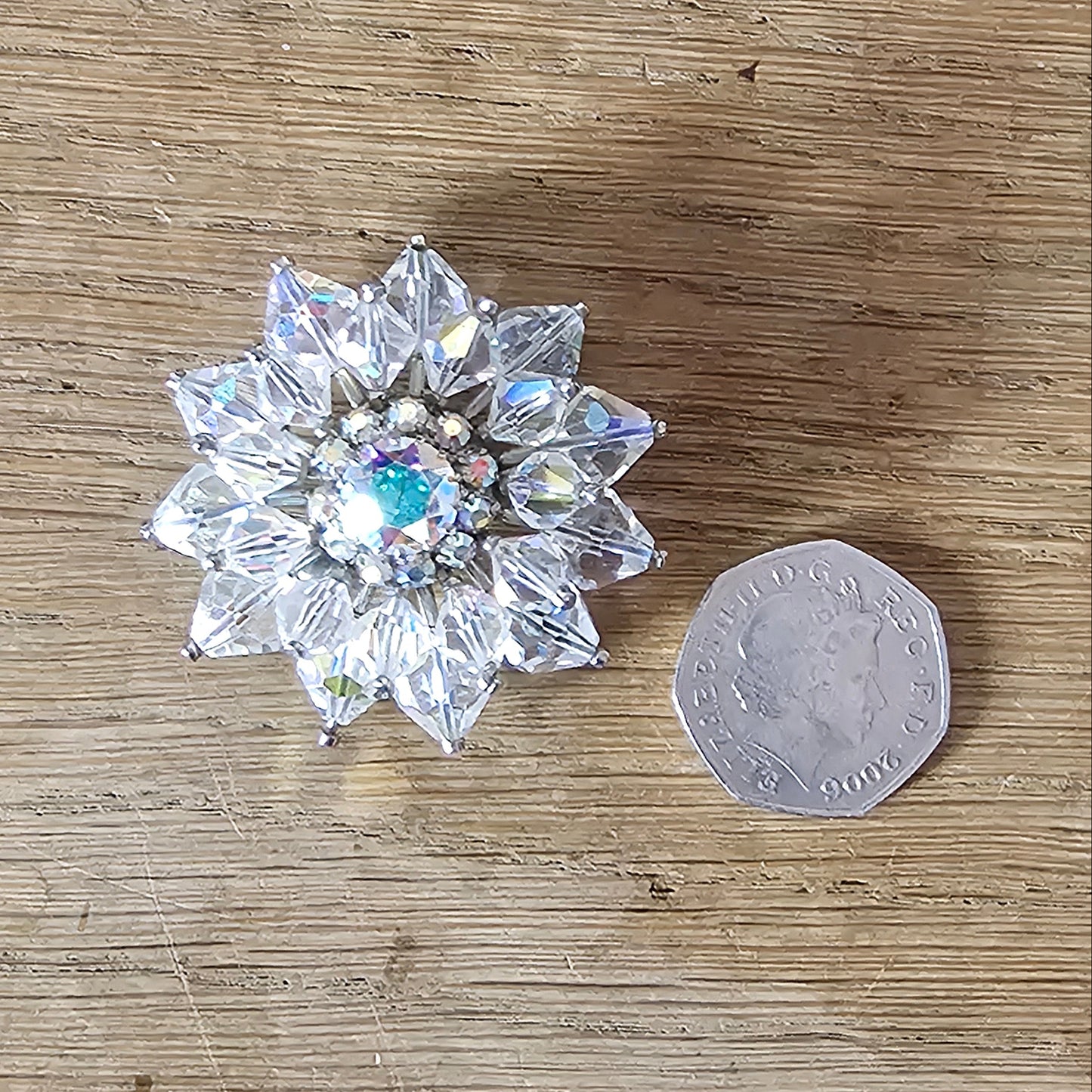 1950s Aurora Borealis crystal starburst brooch