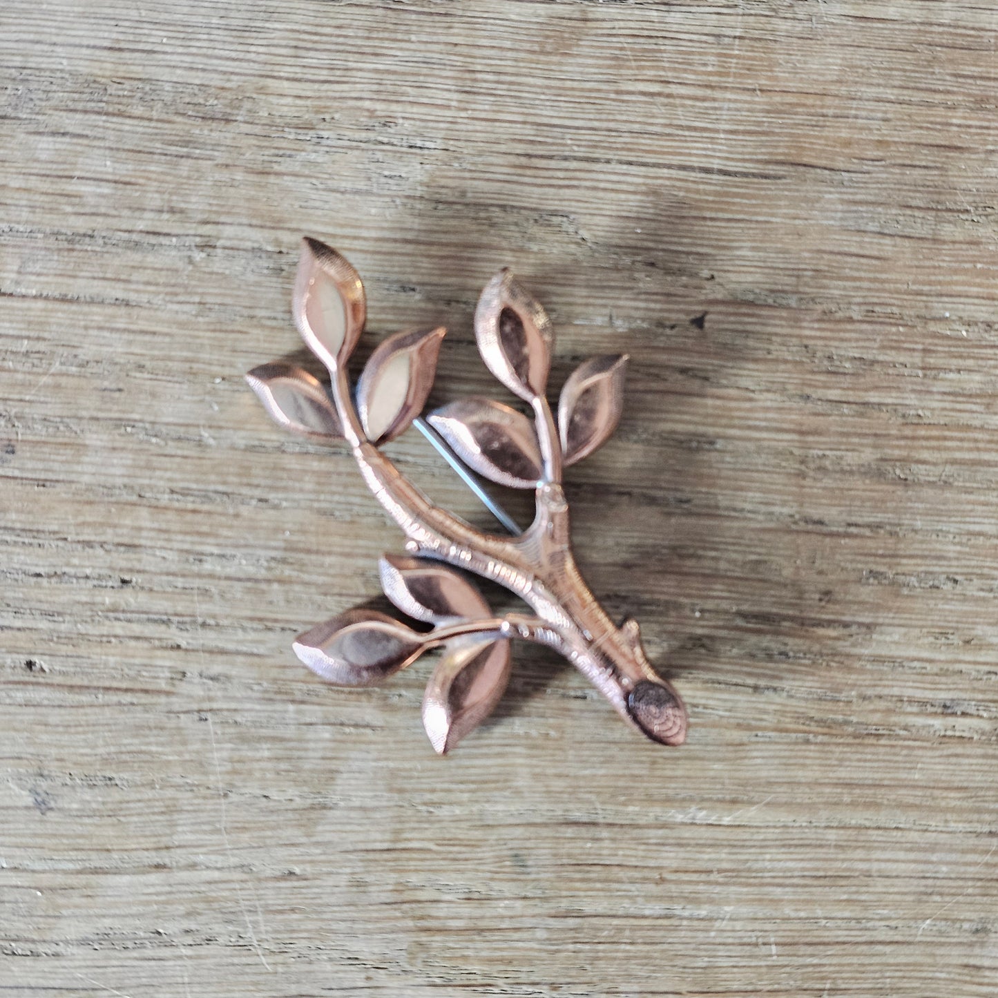 Mid-century Renoir copper-tone detailed tree & leaf brooch, signed