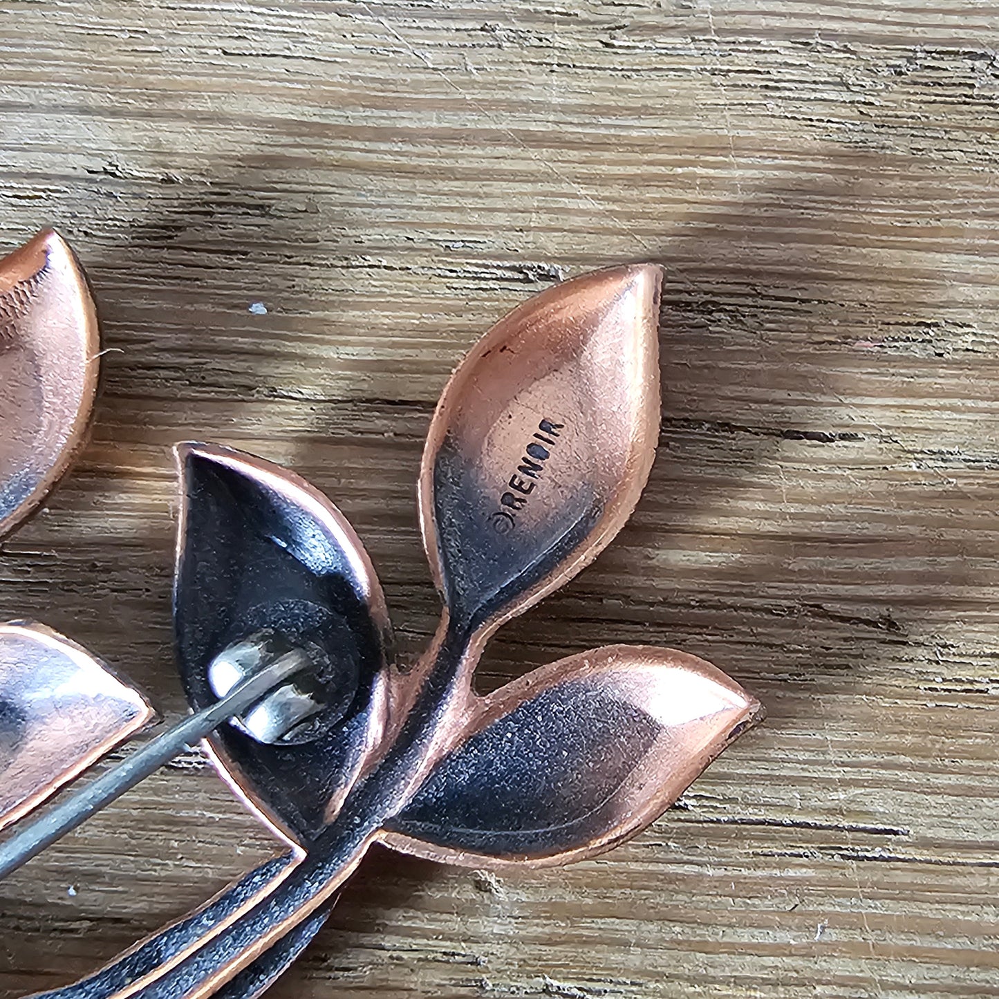 Mid-century Renoir copper-tone detailed tree & leaf brooch, signed