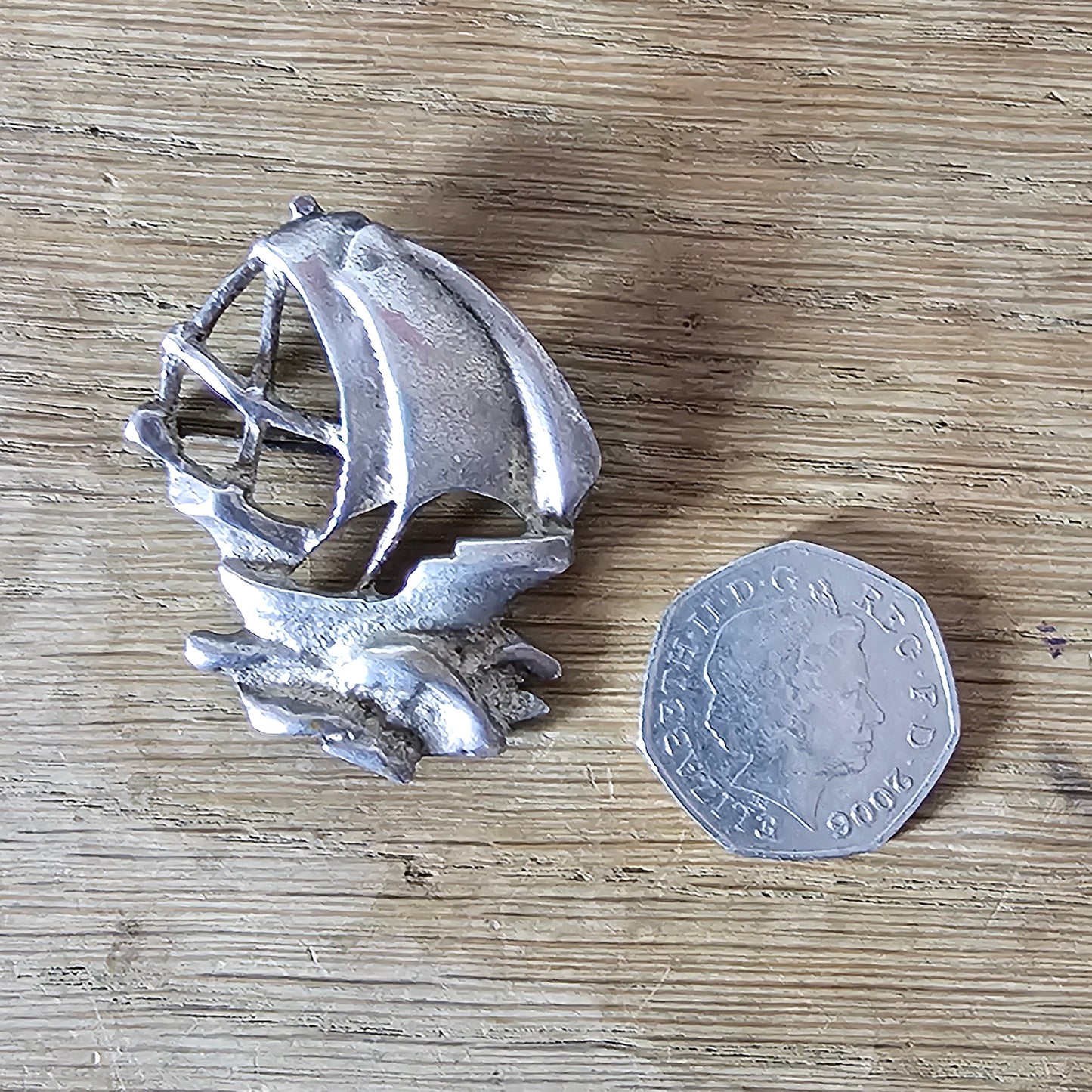 1930s/40s Arts & Crafts-style sterling silver galleon brooch