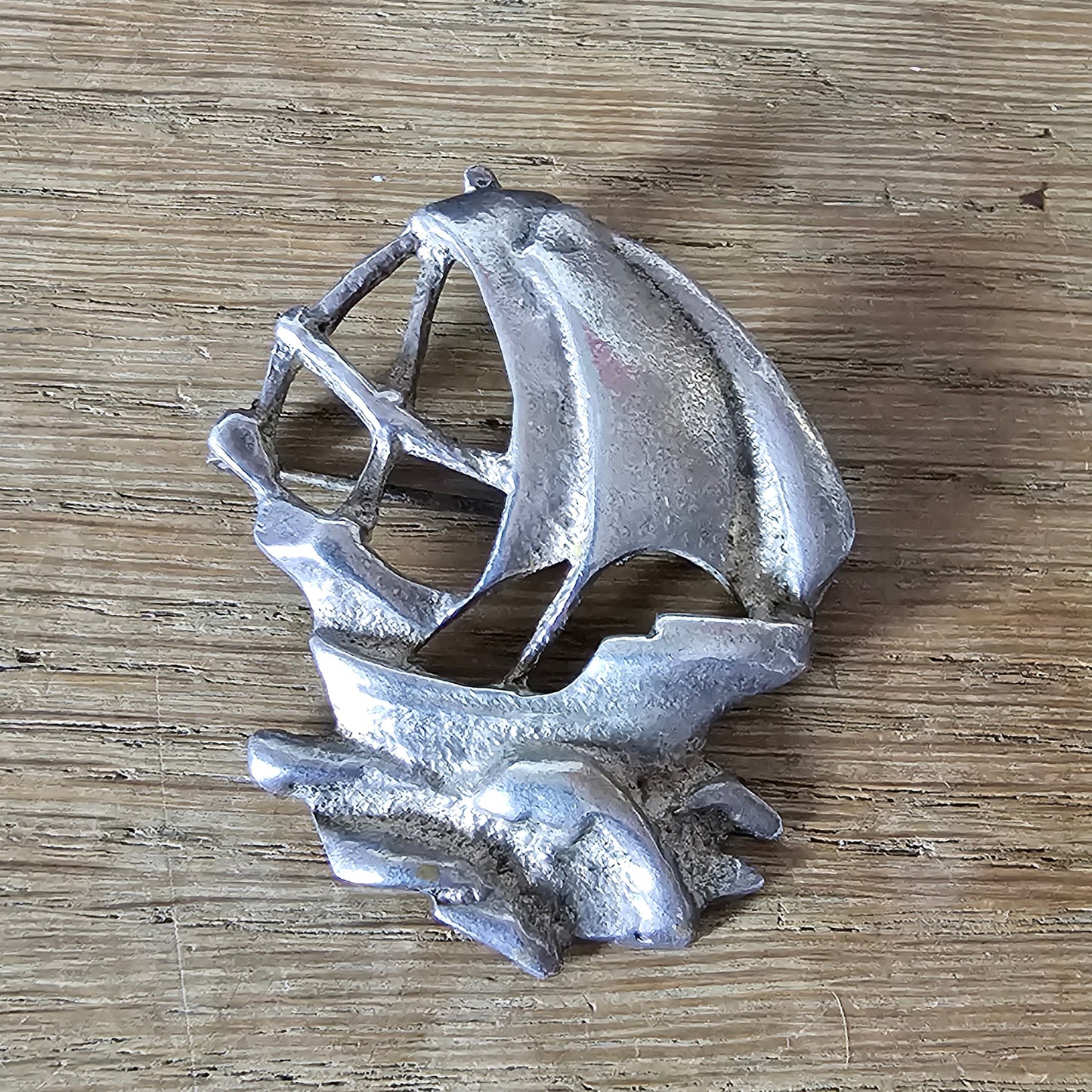 1930s/40s Arts & Crafts-style sterling silver galleon brooch
