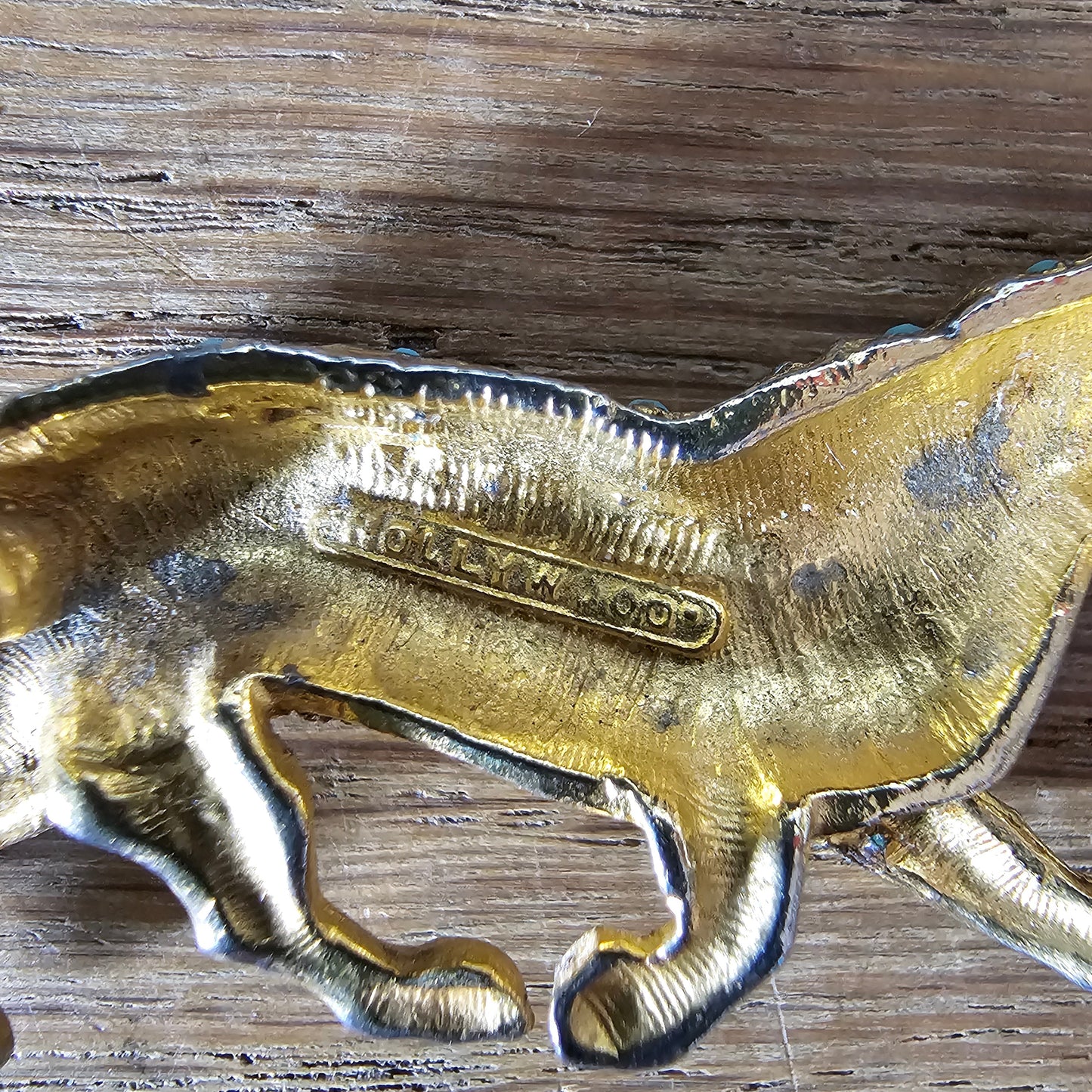 Mid-century Hollywood gold-tone & turquoise bead panther brooch