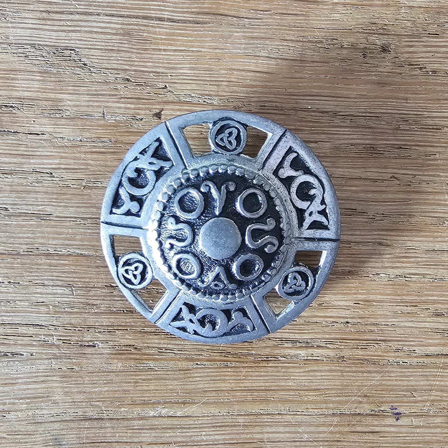 1970s St Justin Cornwall Celtic shield pewter brooch
