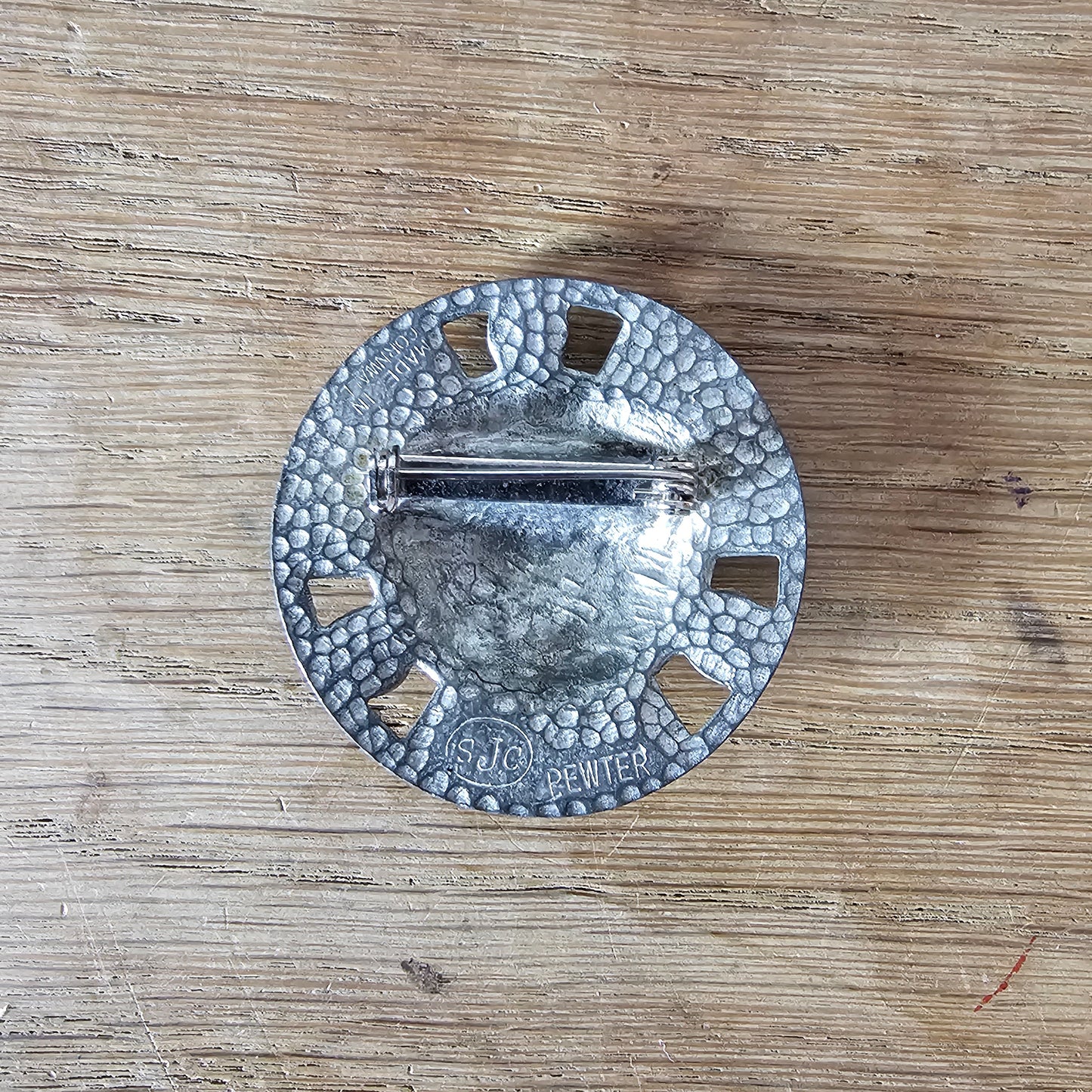 1970s St Justin Cornwall Celtic shield pewter brooch