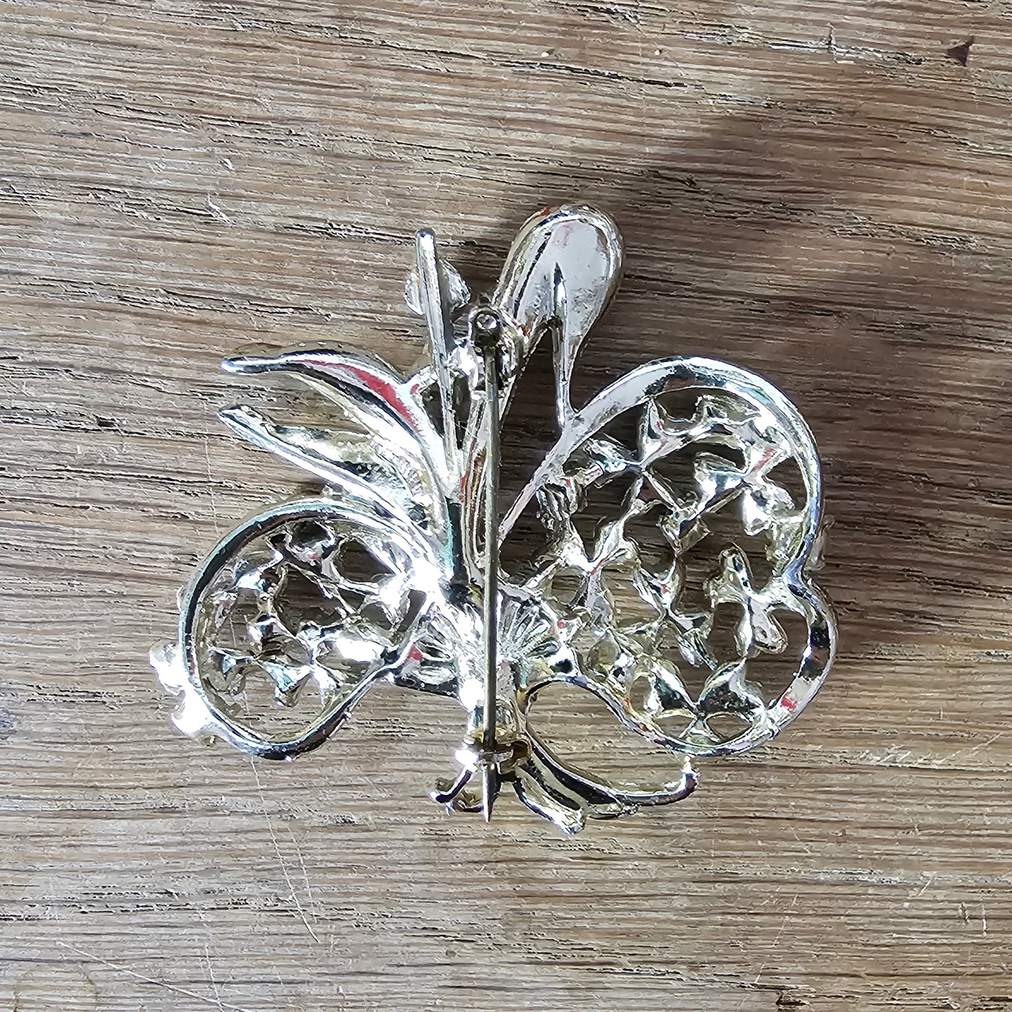 1950s enamel floral bouquet brooch with Aurora Borealis rhinestones
