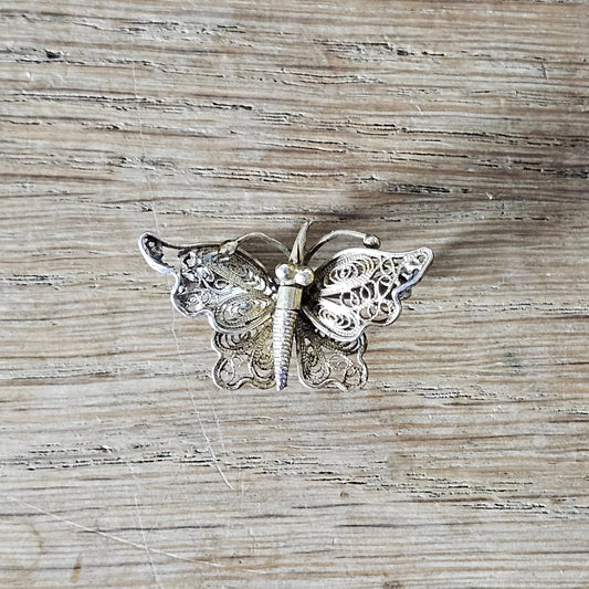 Antique sterling silver filigree butterfly brooch