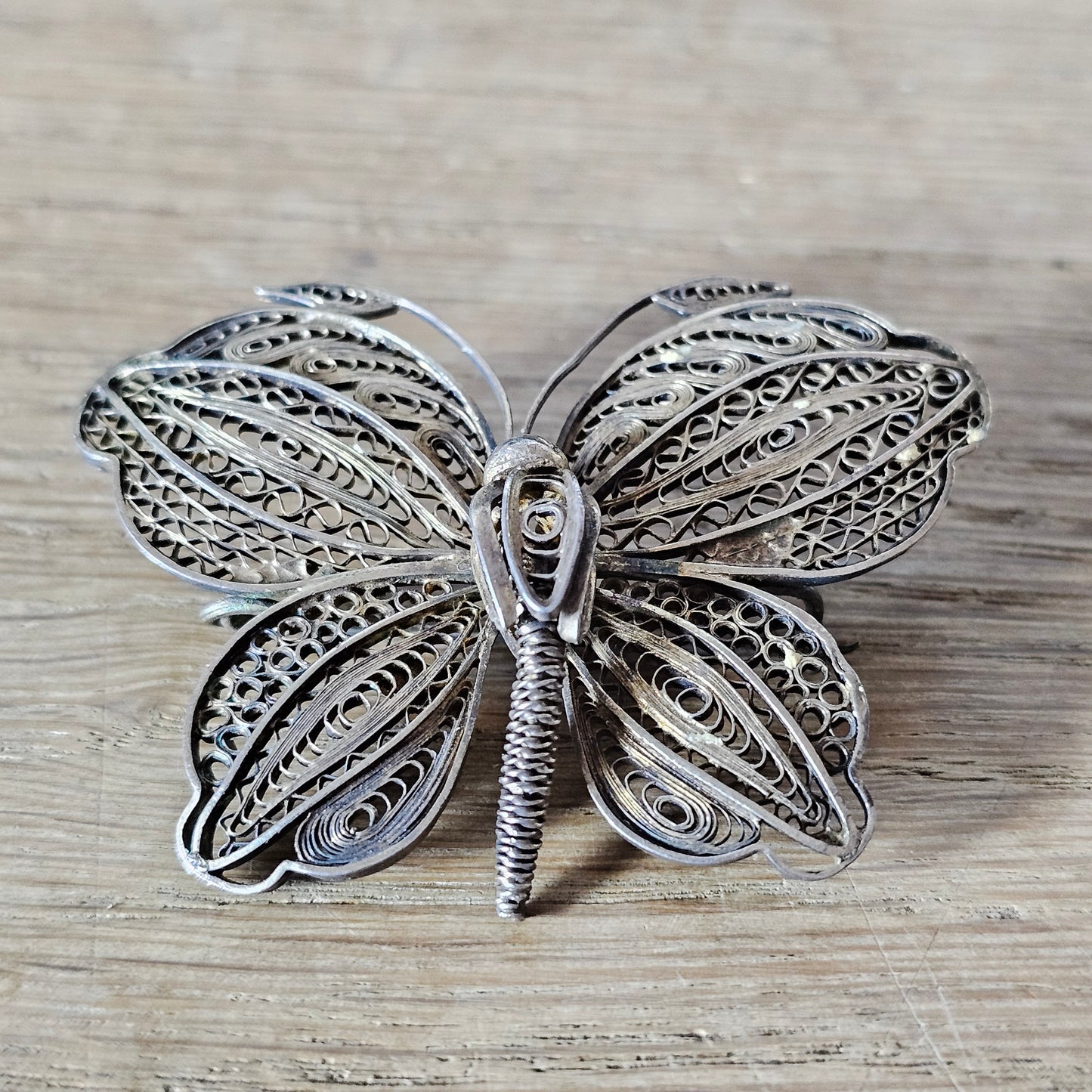 Vintage Edwardian-style sterling silver filigree/lace butterfly brooch