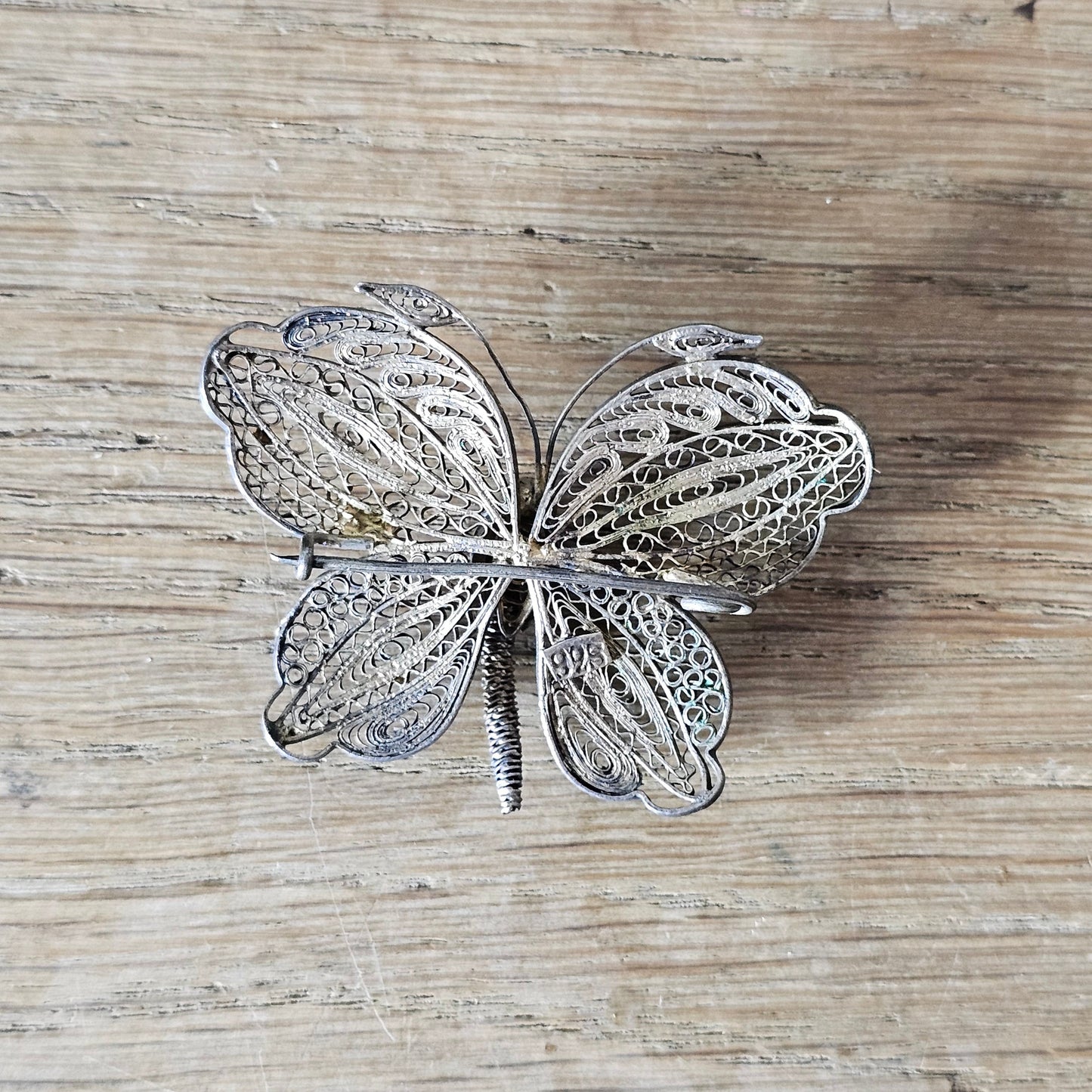 Vintage Edwardian-style sterling silver filigree/lace butterfly brooch