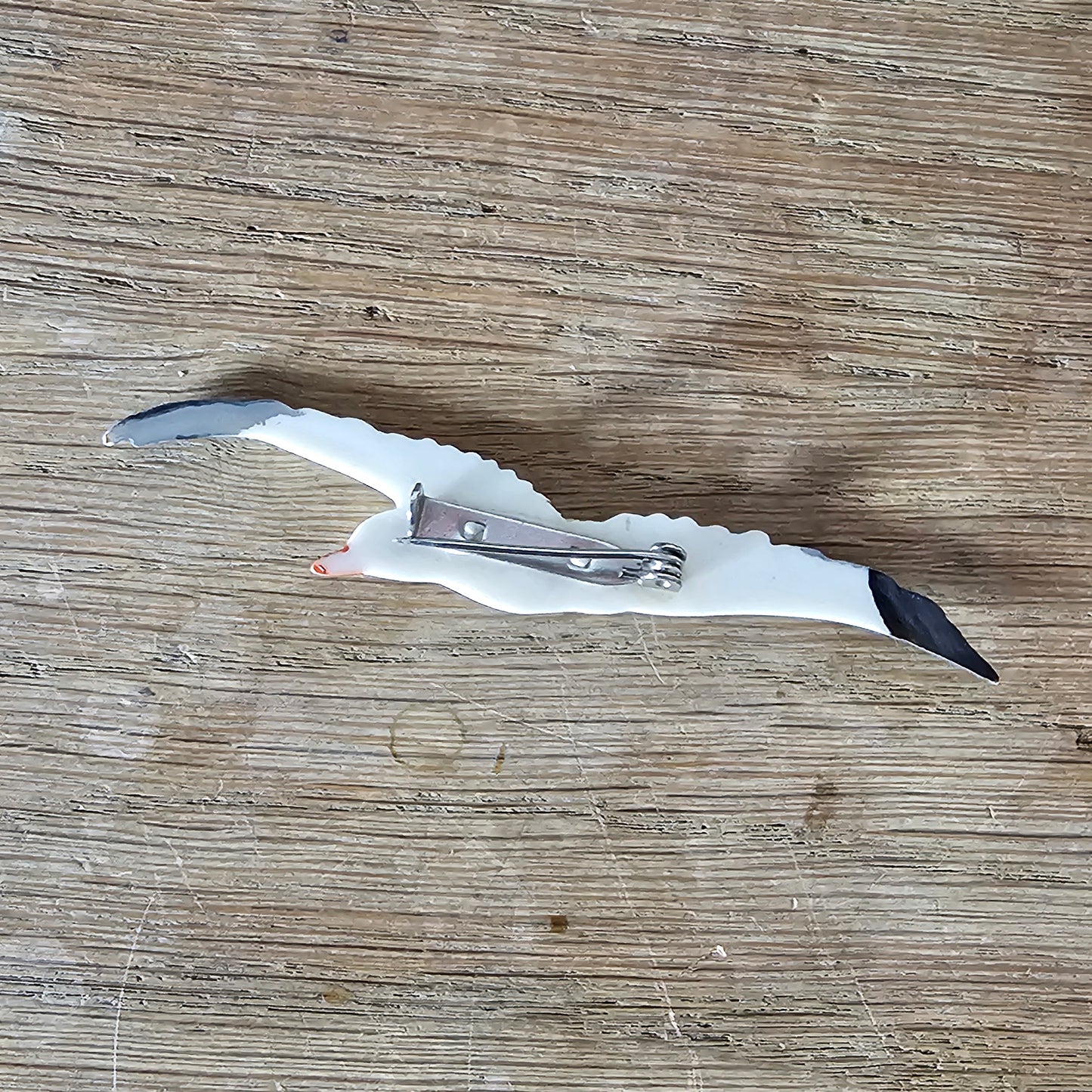 1940s celluloid seagull in flight brooch