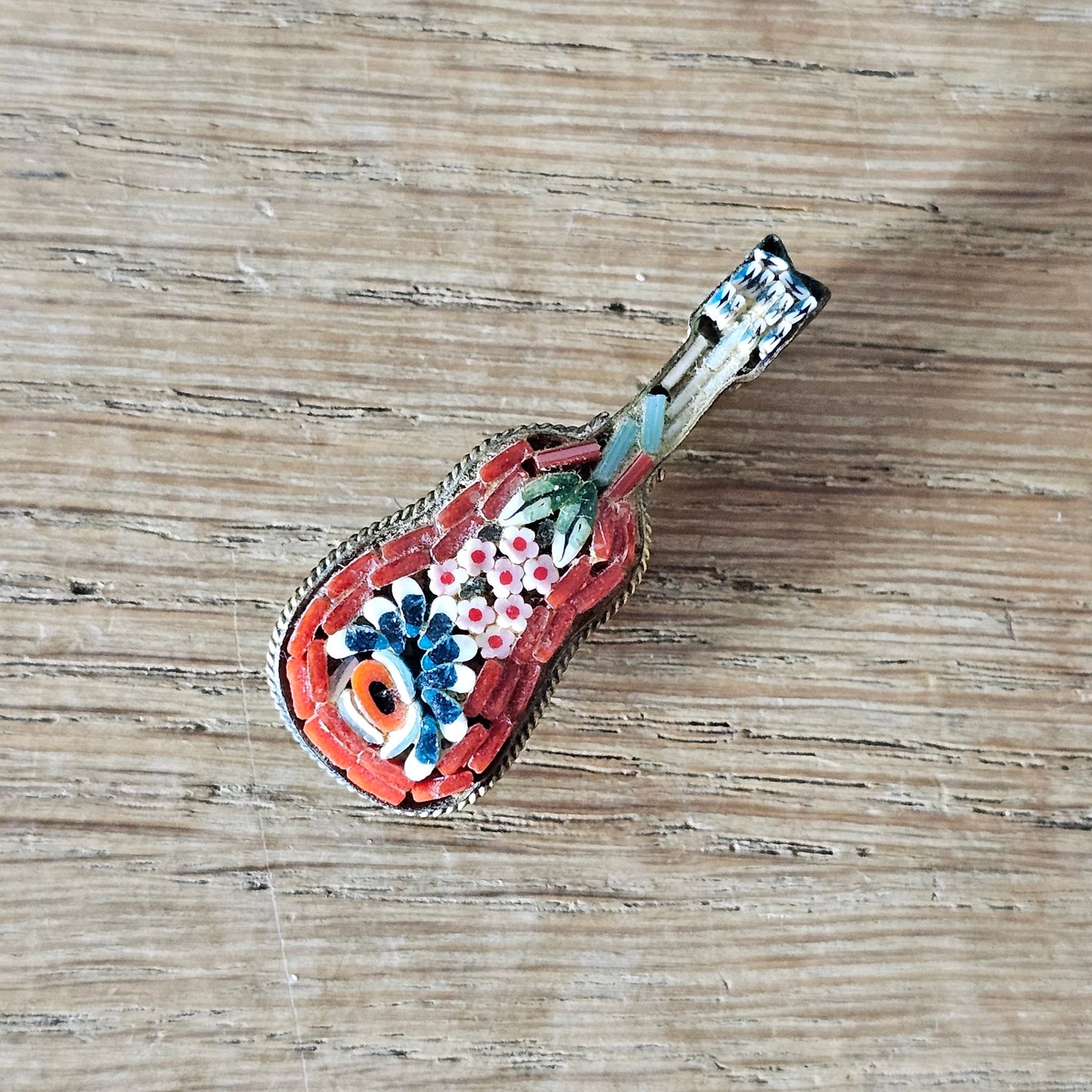 1950s Italian micro mosaic guitar brooch