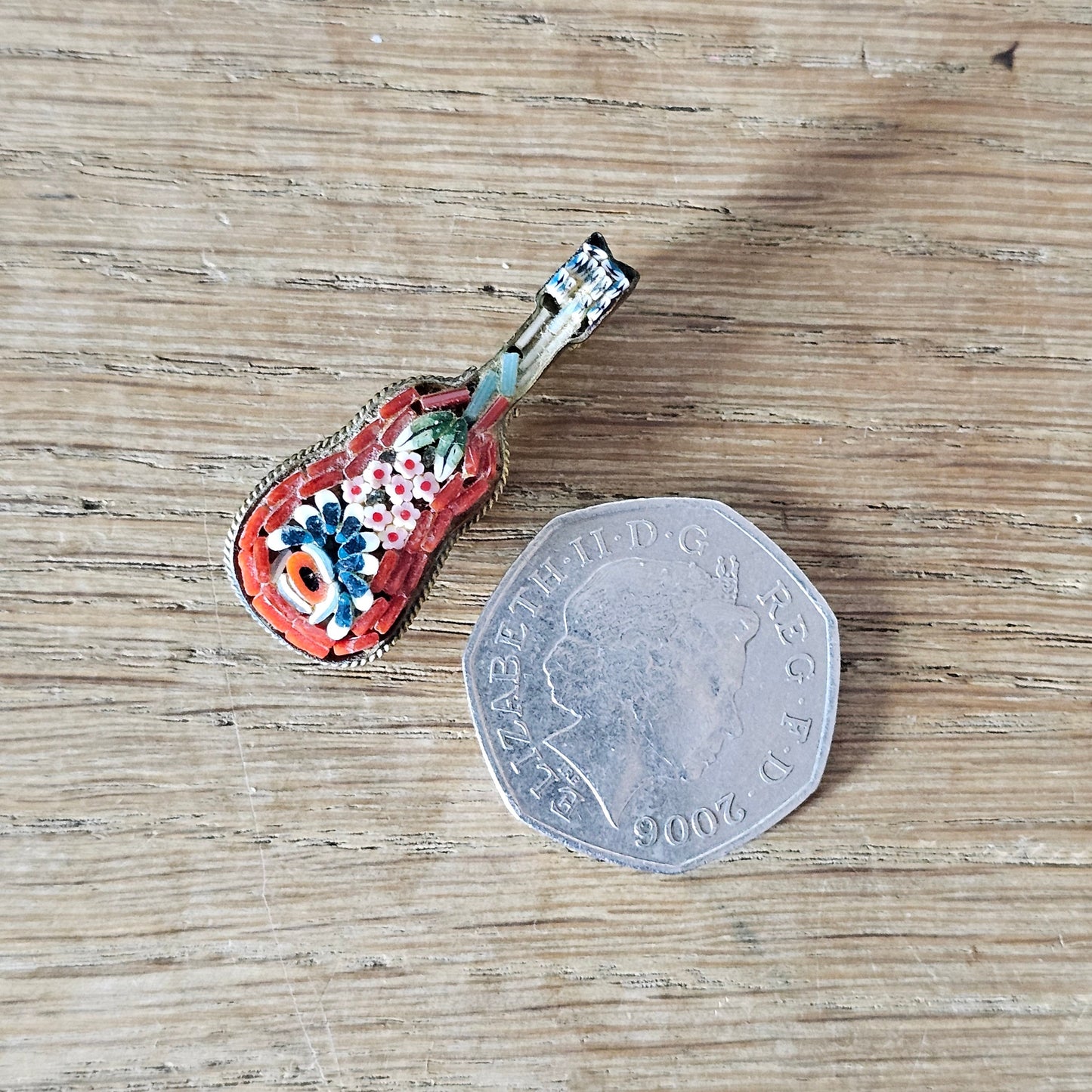 1950s Italian micro mosaic guitar brooch