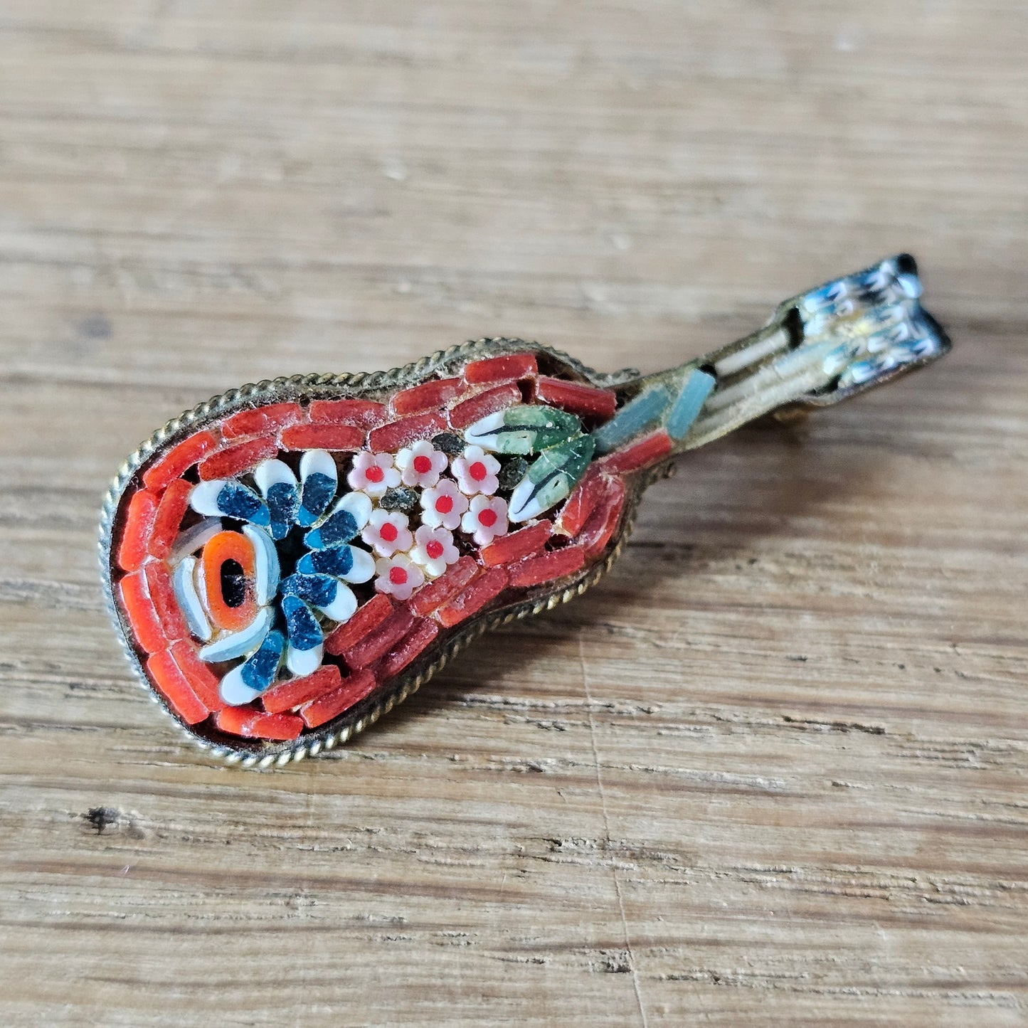1950s Italian micro mosaic guitar brooch