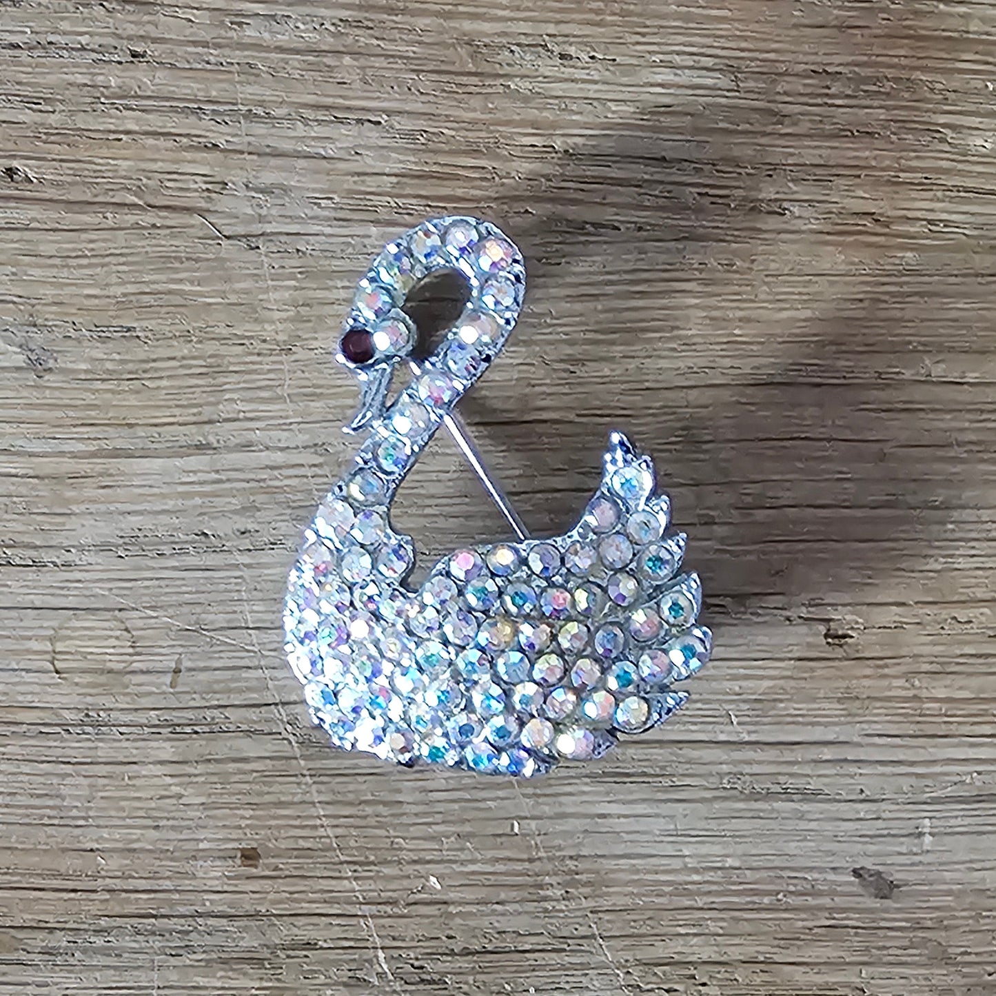 1950s/60s diamante & Aurora Borealis rhinestone swan brooch