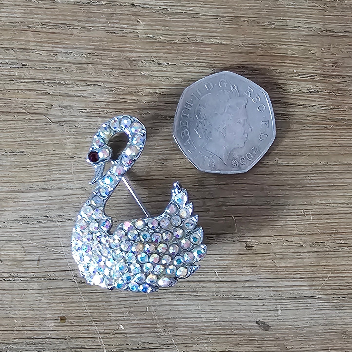 1950s/60s diamante & Aurora Borealis rhinestone swan brooch