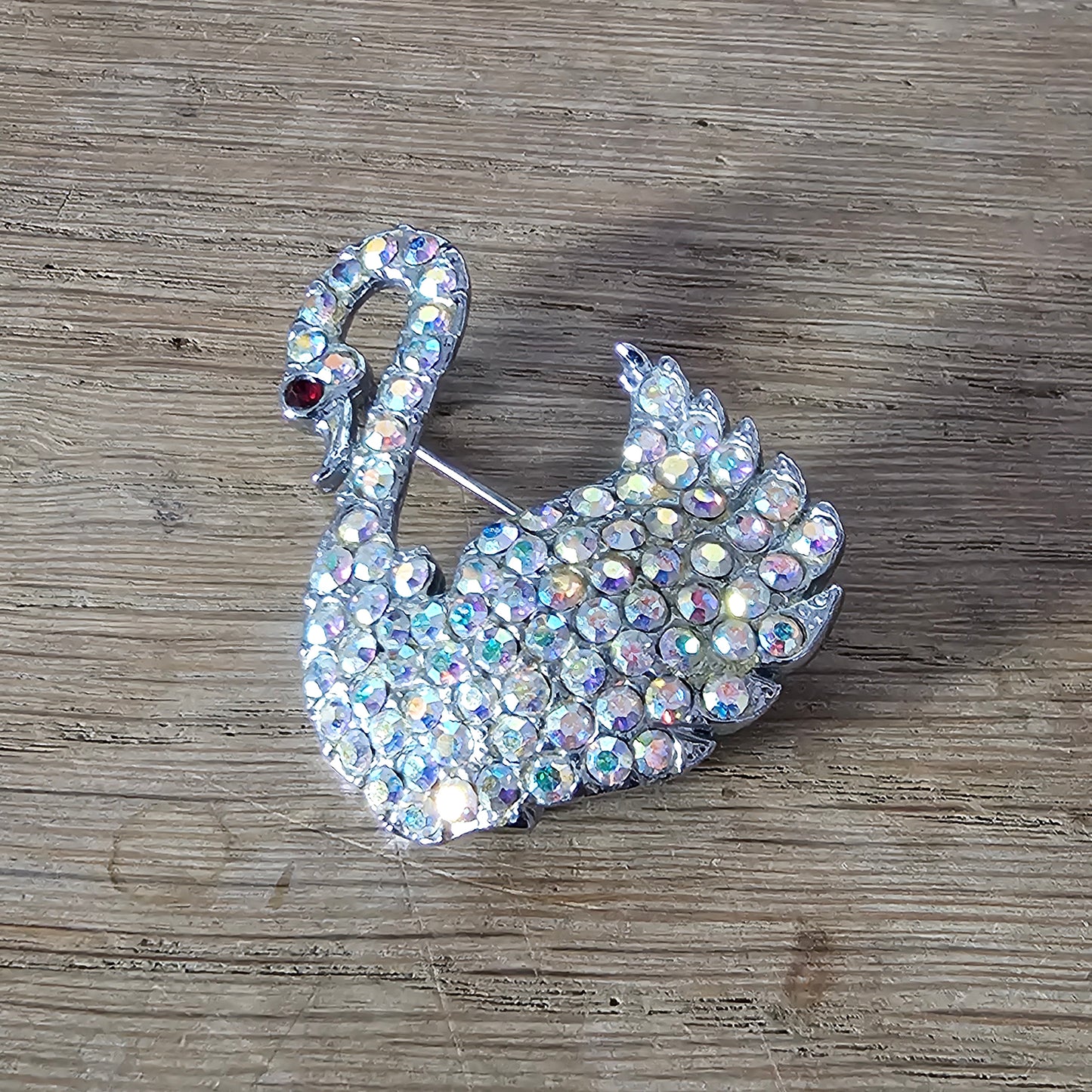 1950s/60s diamante & Aurora Borealis rhinestone swan brooch