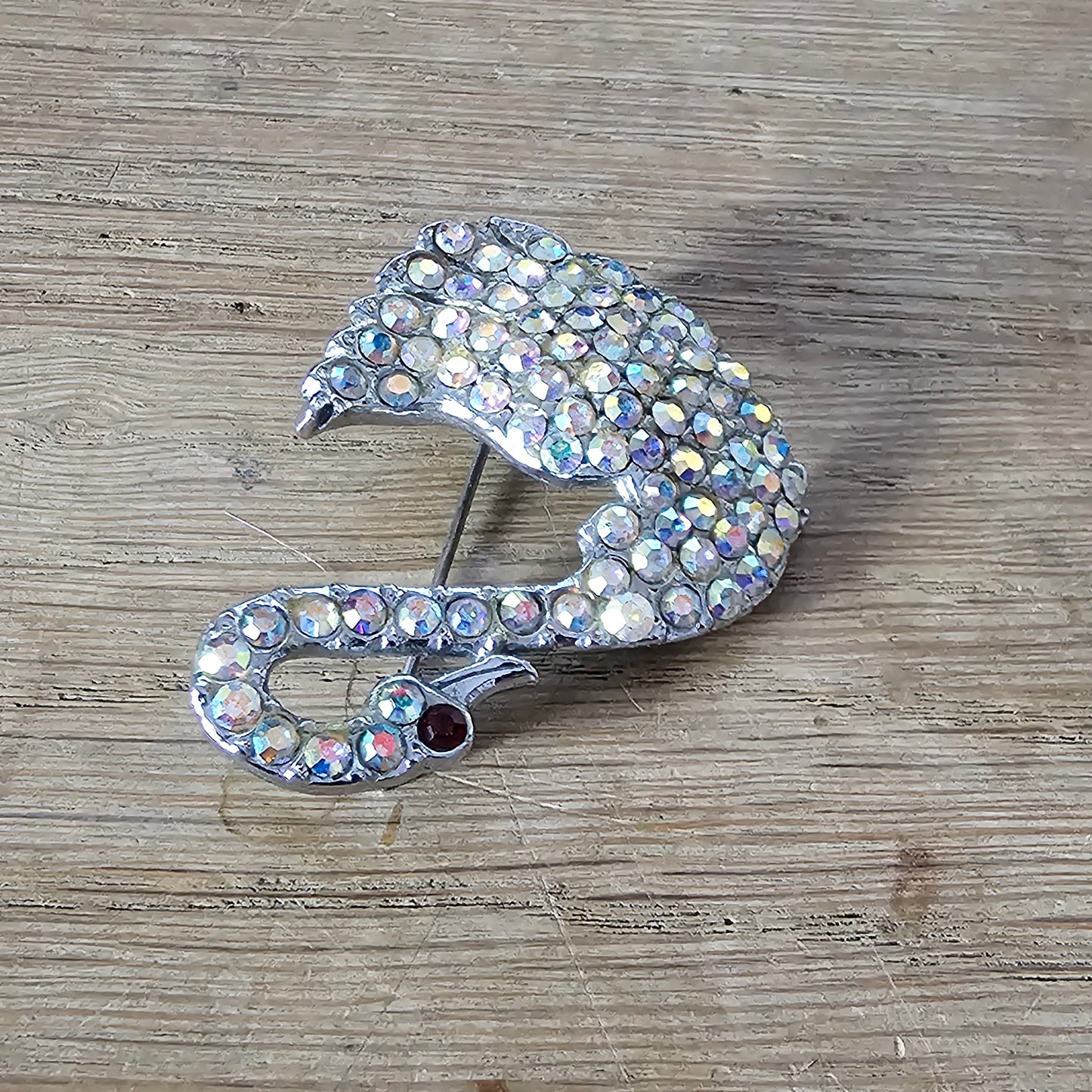 1950s/60s diamante & Aurora Borealis rhinestone swan brooch