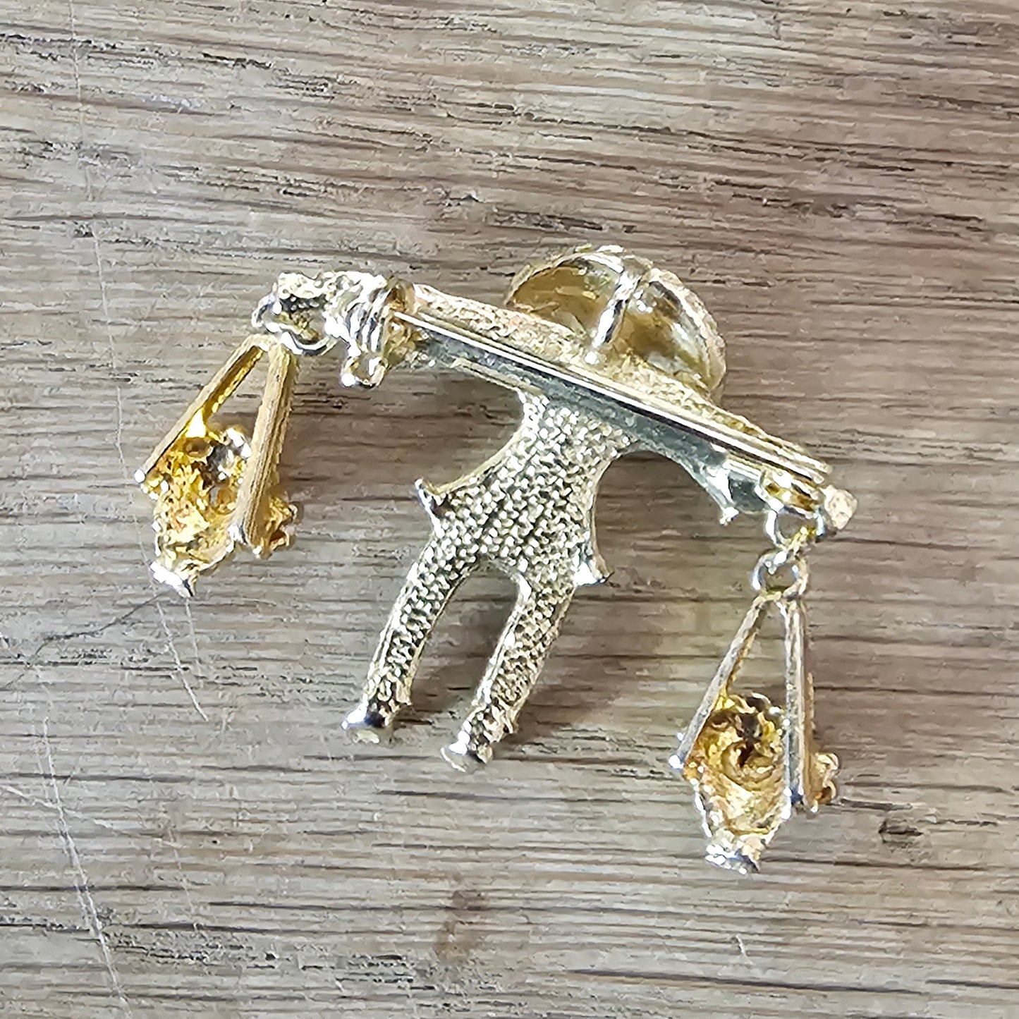 1960s gold-tone & enamel figural Asian flower seller brooch pendant