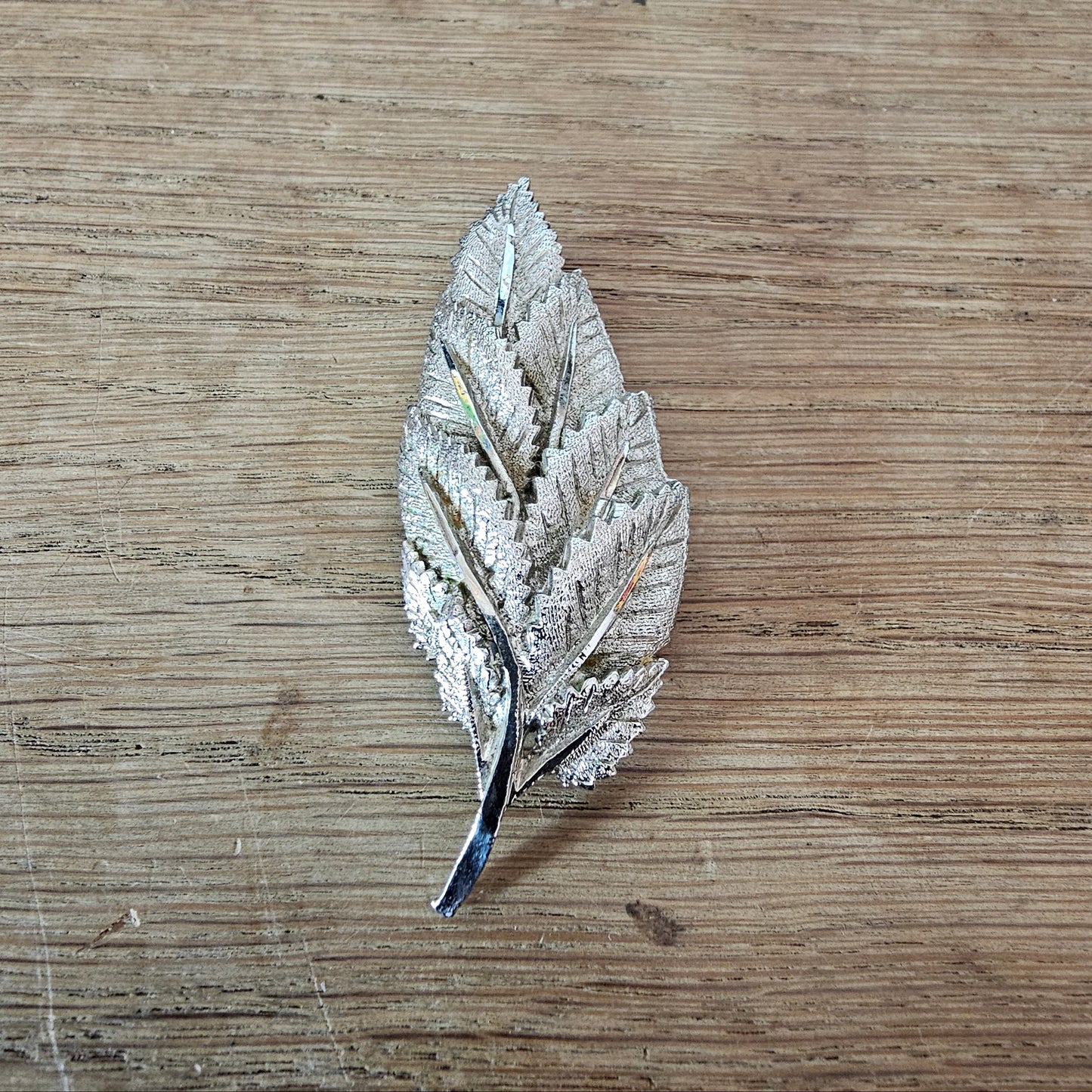1960s silver-tone layered leaf spray brooch