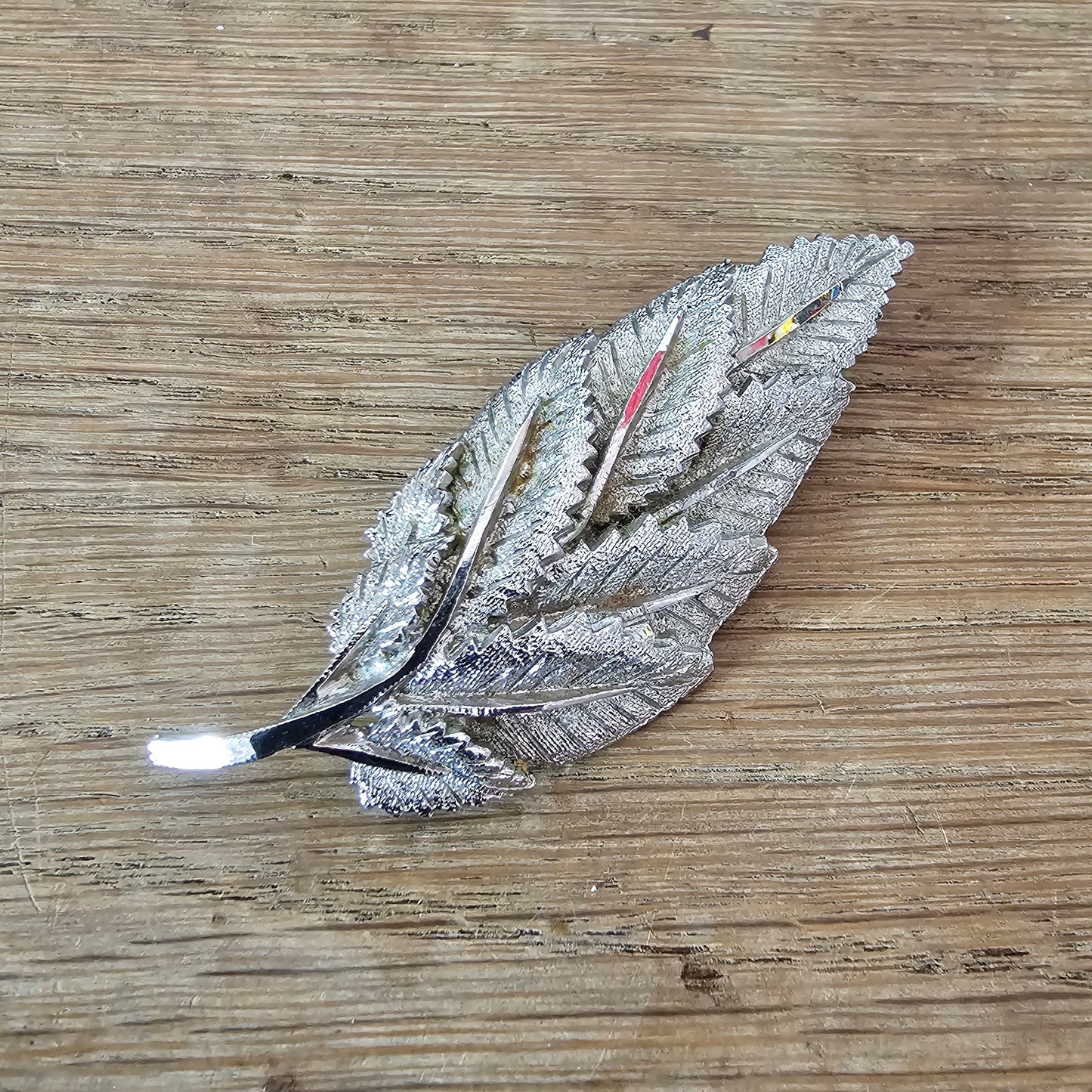 1960s silver-tone layered leaf spray brooch
