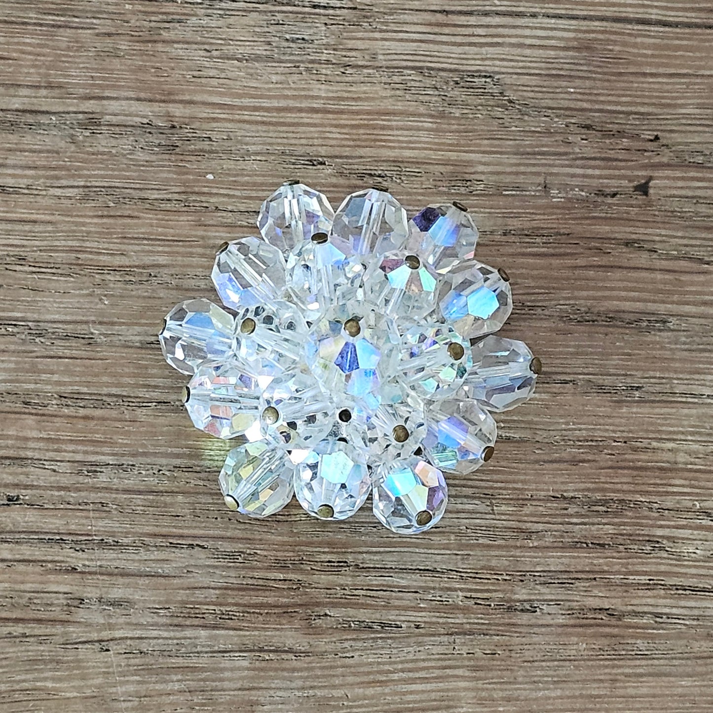 1950s Aurora Borealis crystal beaded cluster brooch