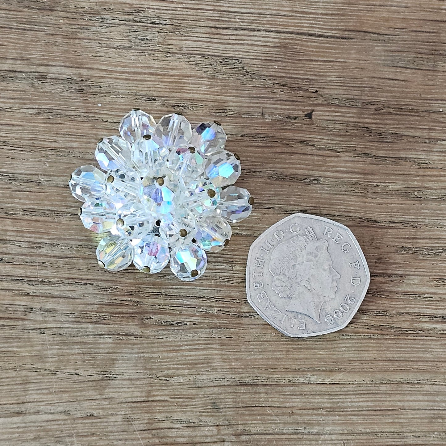 1950s Aurora Borealis crystal beaded cluster brooch