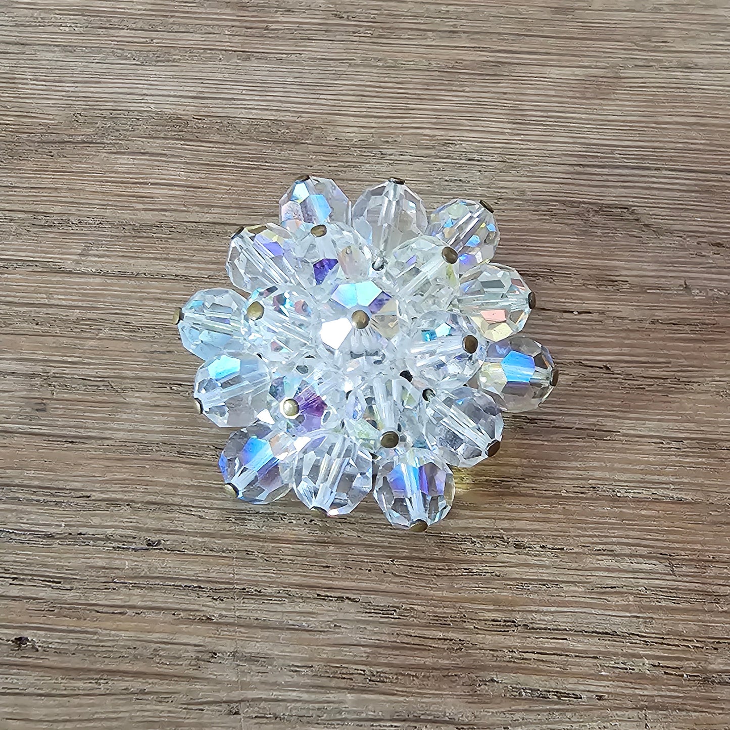 1950s Aurora Borealis crystal beaded cluster brooch
