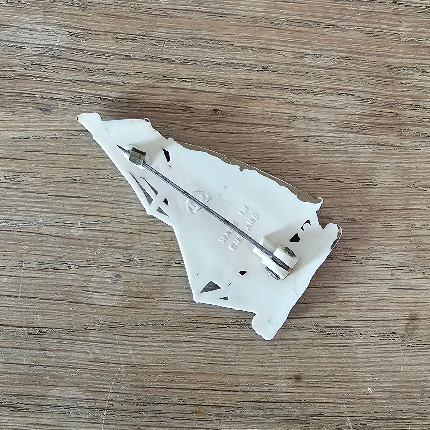 1930s/40s handpainted celluloid sailing boat brooch, made in England