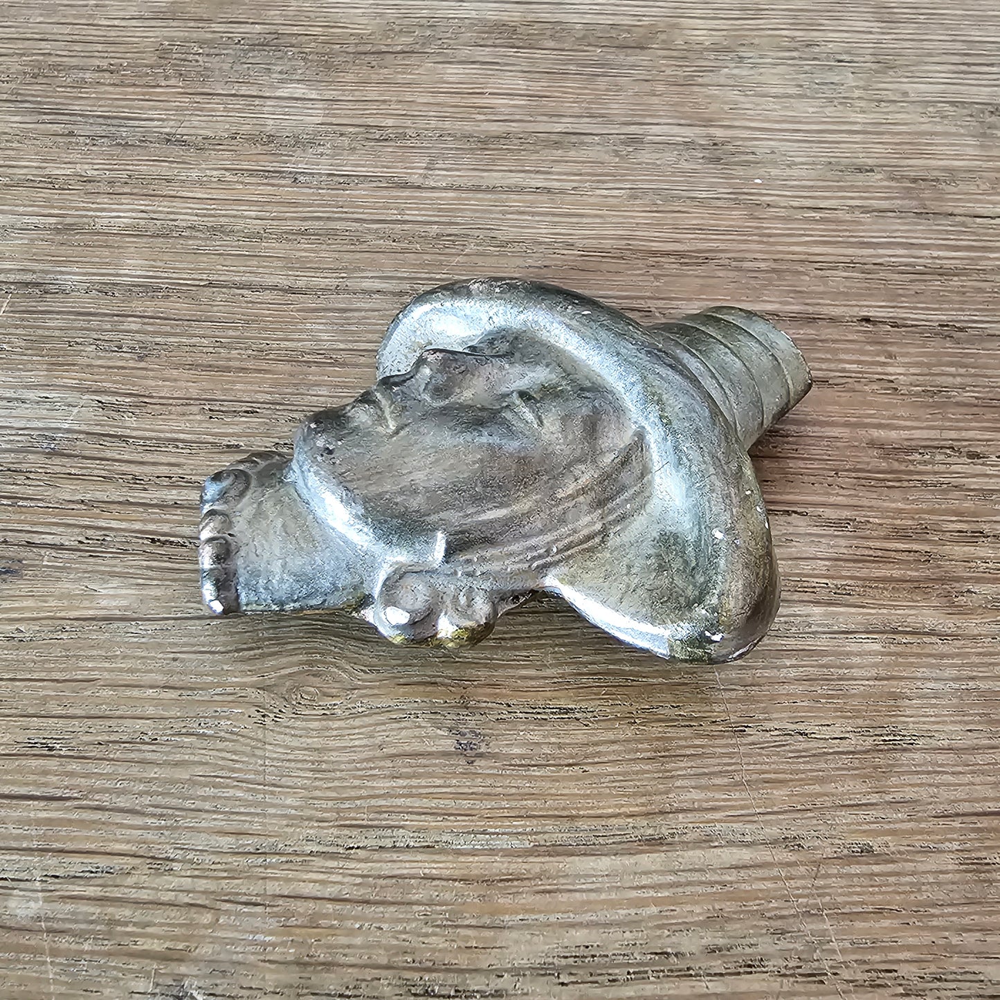 circa. 1940s gold-painted plaster/chalkware lady in hat head brooch