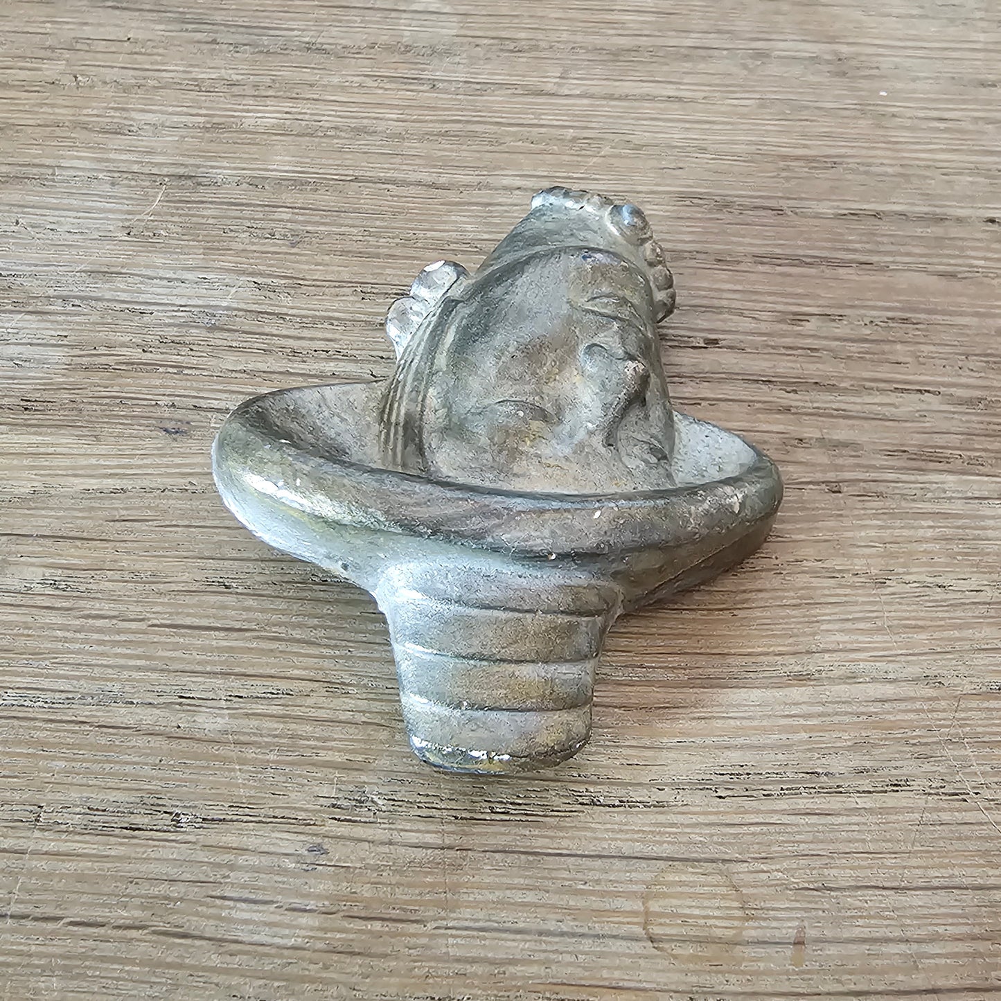 circa. 1940s gold-painted plaster/chalkware lady in hat head brooch