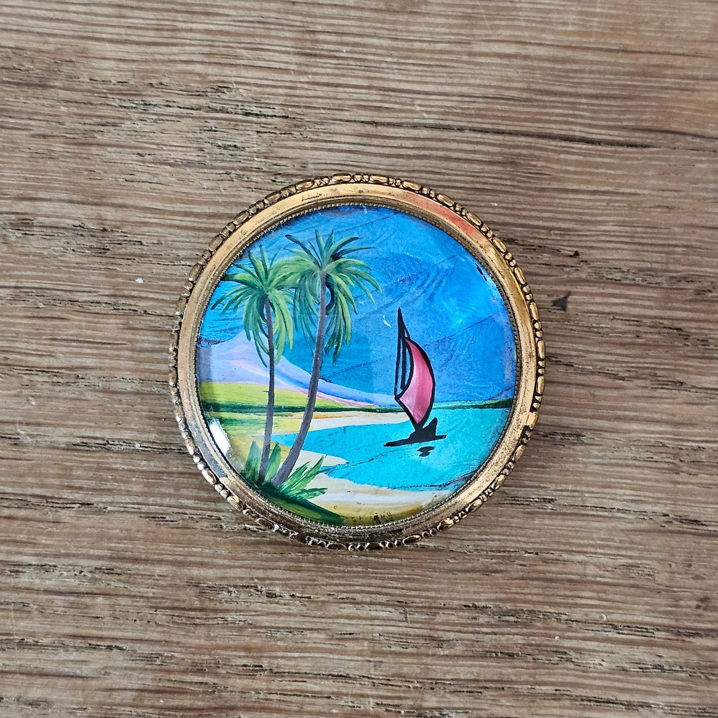 1950s TLM gold-tone painted butterfly wing brooch/pendant
