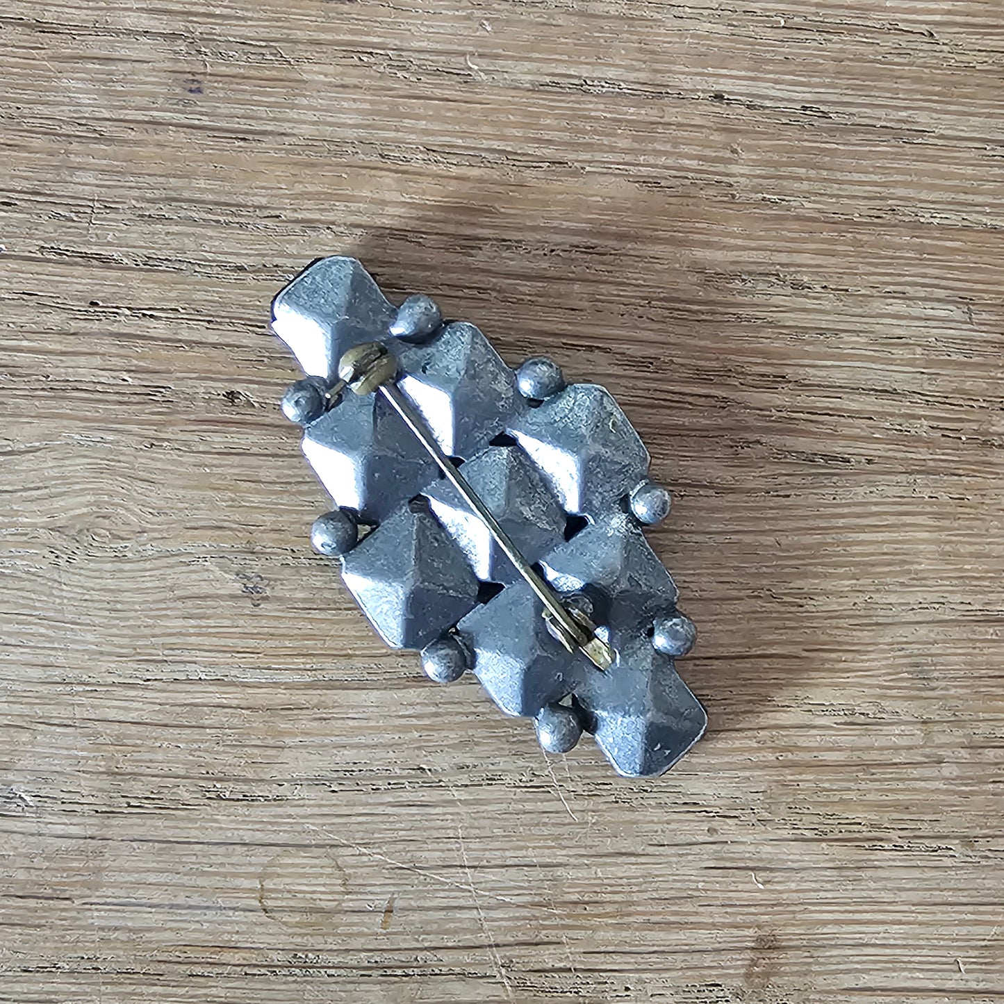 1960s iridescent petrol blue faceted glass rhinestone brooch