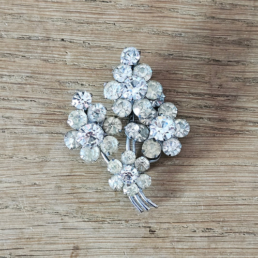 1950s silver-tone & rhinestone floral spray brooch