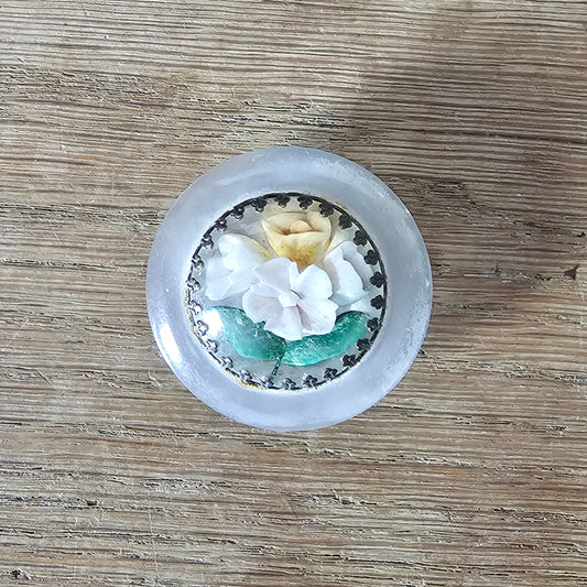1930s/40s reverse carved dome lucite brooch with hand-painted flowers