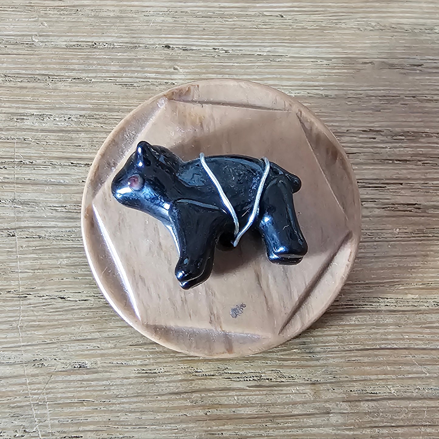 Home-made brooch using vintage glass animal & vintage plastic button