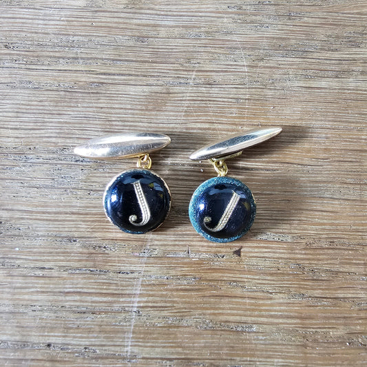 1950s/60s gold-tone & glass initial J cufflinks