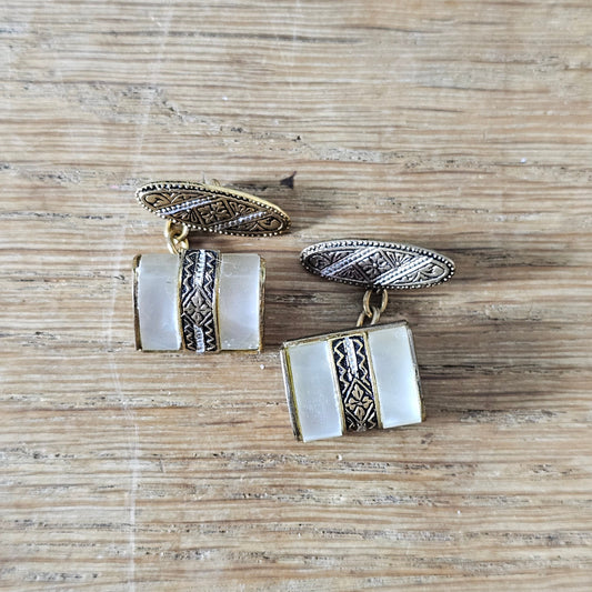 1930s/40s gold-tone Damascene & Mother of Pearl cufflinks