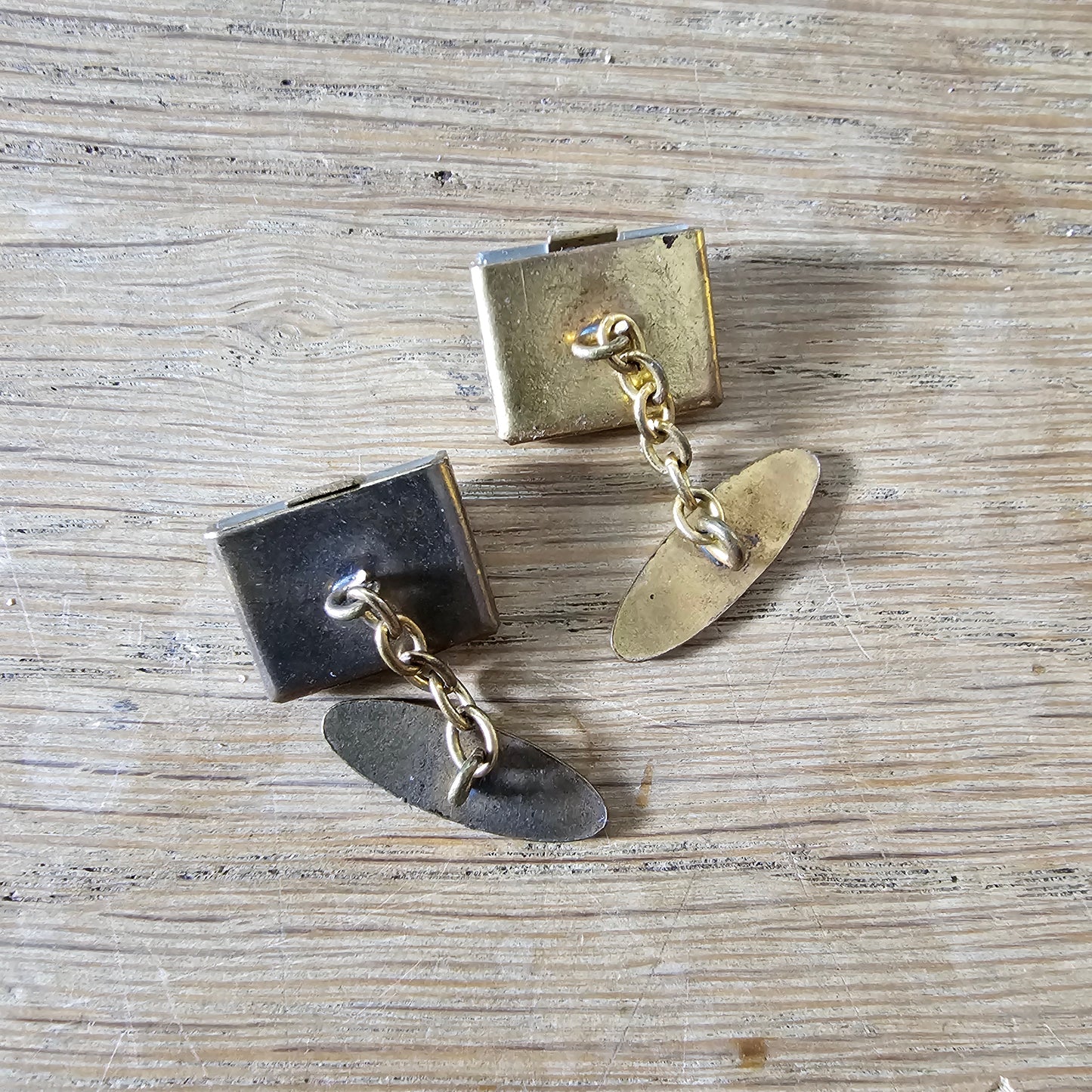 1930s/40s gold-tone Damascene & Mother of Pearl cufflinks