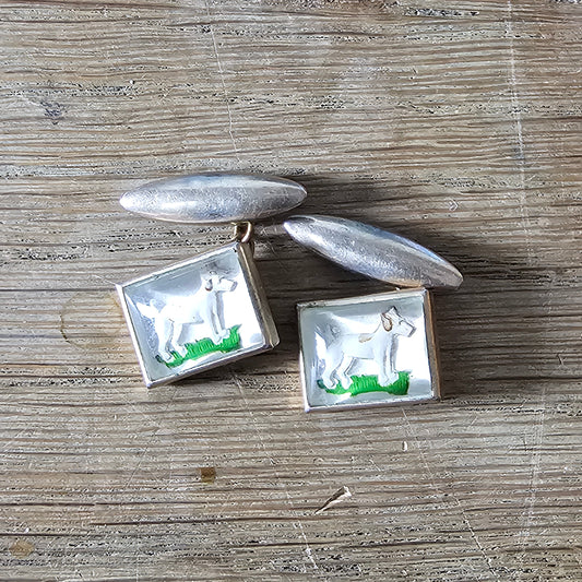 1950s silver-tone intaglio terrier dog cufflinks