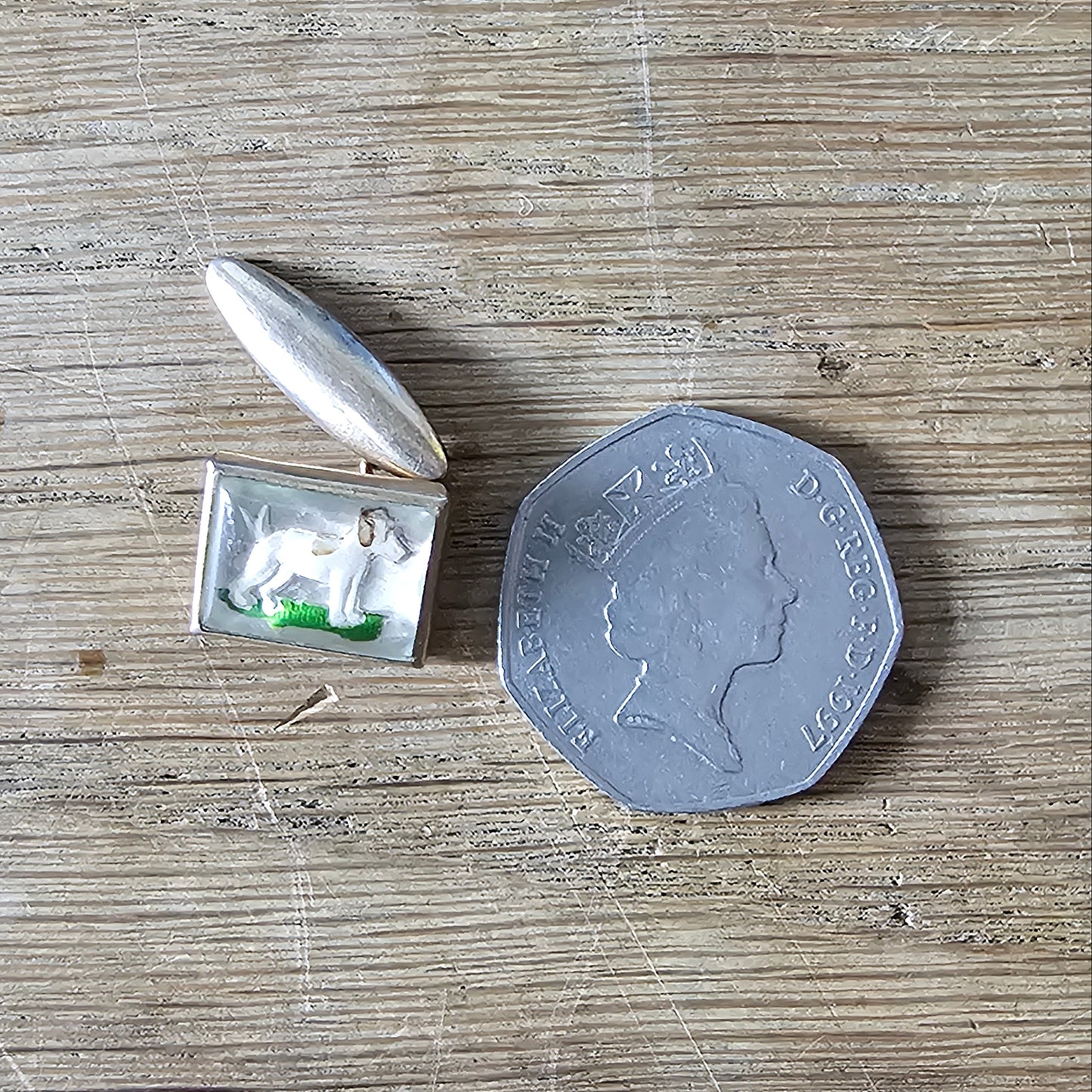 1950s silver-tone intaglio terrier dog cufflinks