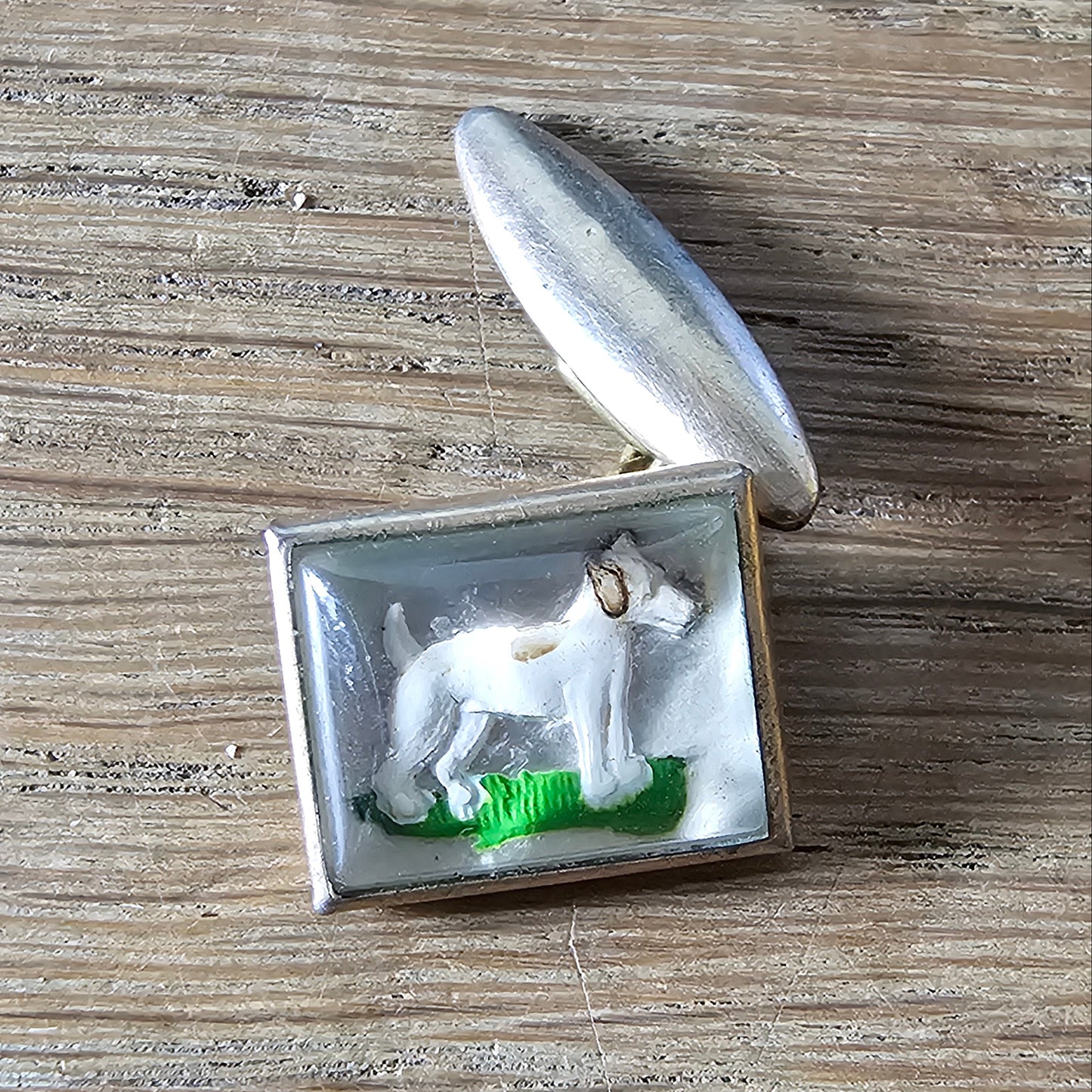 1950s silver-tone intaglio terrier dog cufflinks