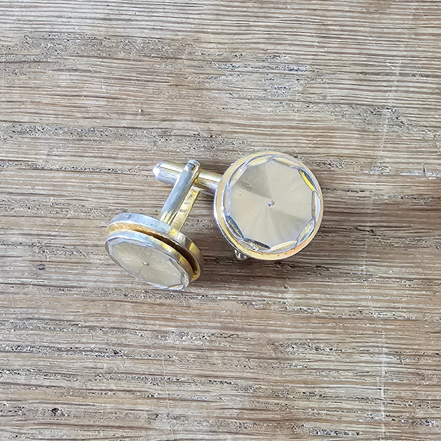 circa. 1960s French two-tone silver & gold finish modernist cufflins