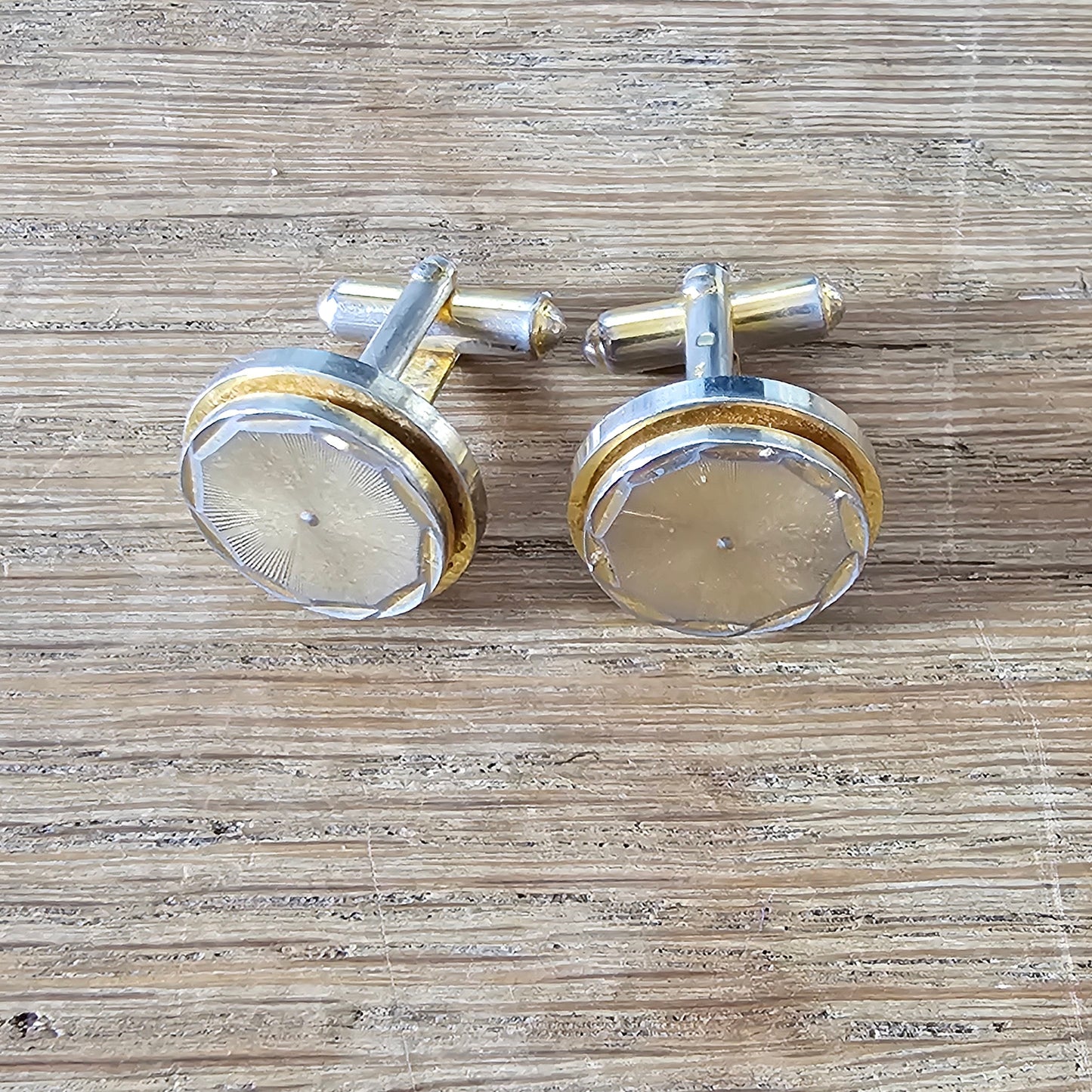 circa. 1960s French two-tone silver & gold finish modernist cufflins