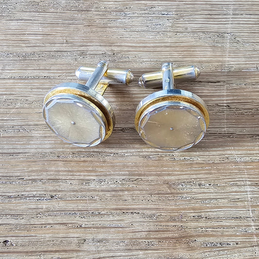 circa. 1960s French two-tone silver & gold finish modernist cufflins