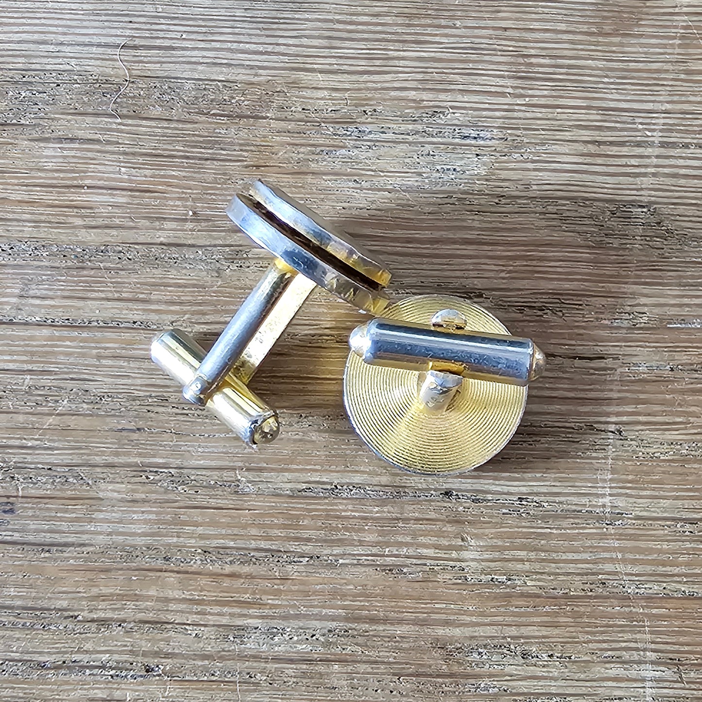 circa. 1960s French two-tone silver & gold finish modernist cufflins