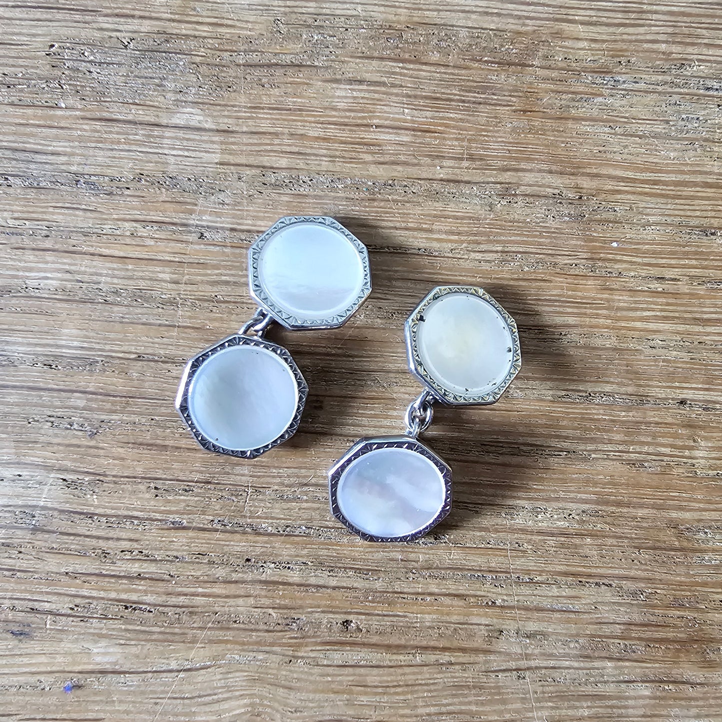 1930s silver-tone Mother-of-pearl octagonal dress stud & cufflink set